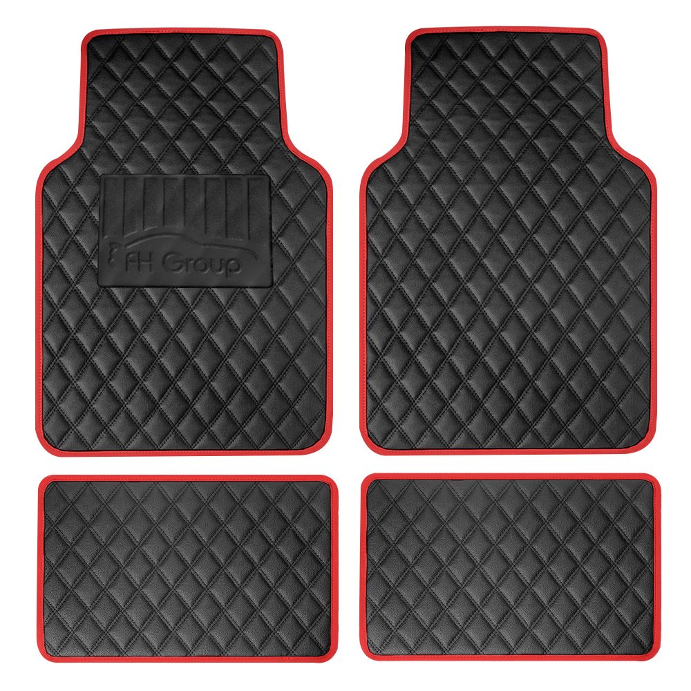 Deluxe Non-Slip Faux Leather Floor Mats - Full Set Red