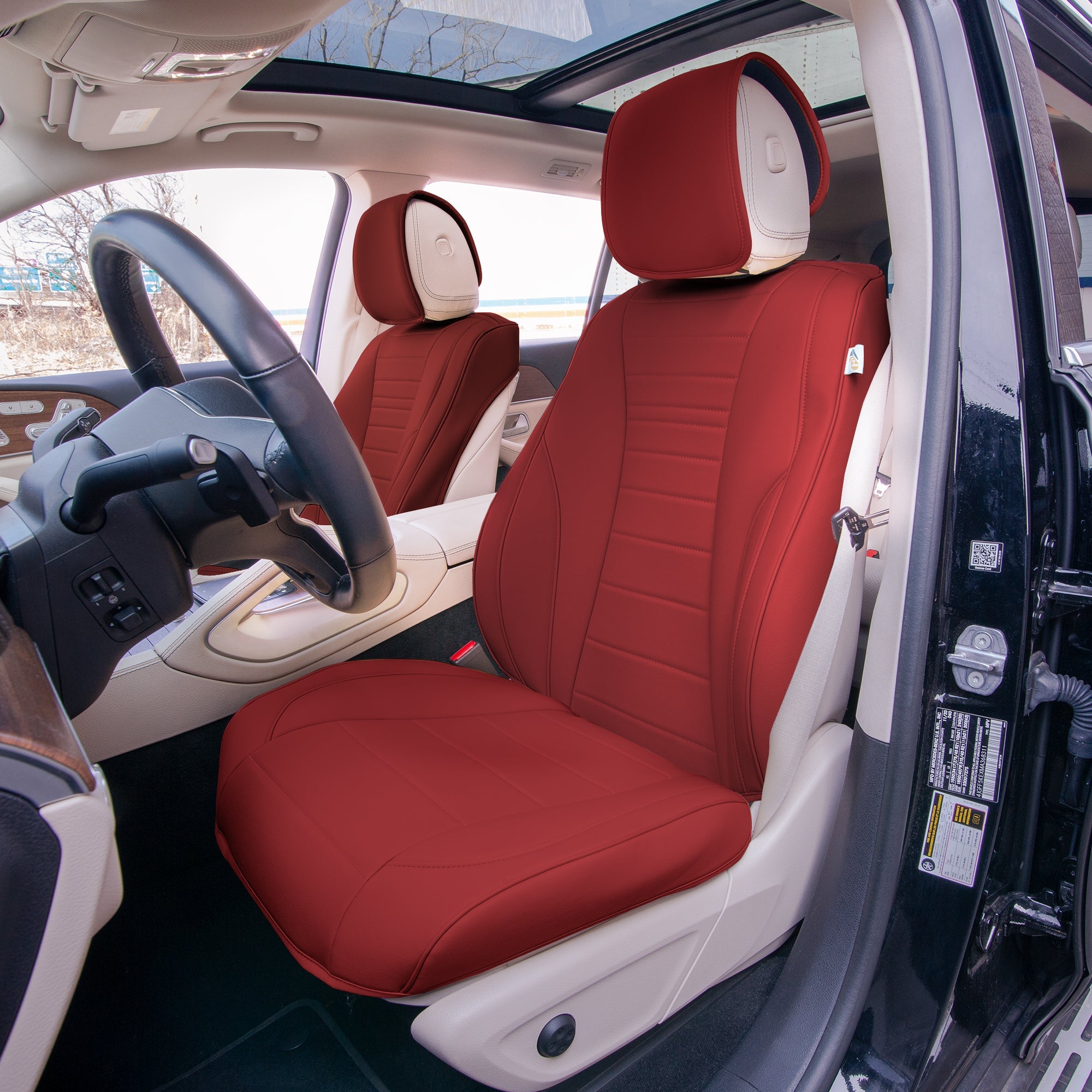 burgundy car seat and stroller Grande70 Luxe Faux Leather Car Seat Covers with Sleek Pattern