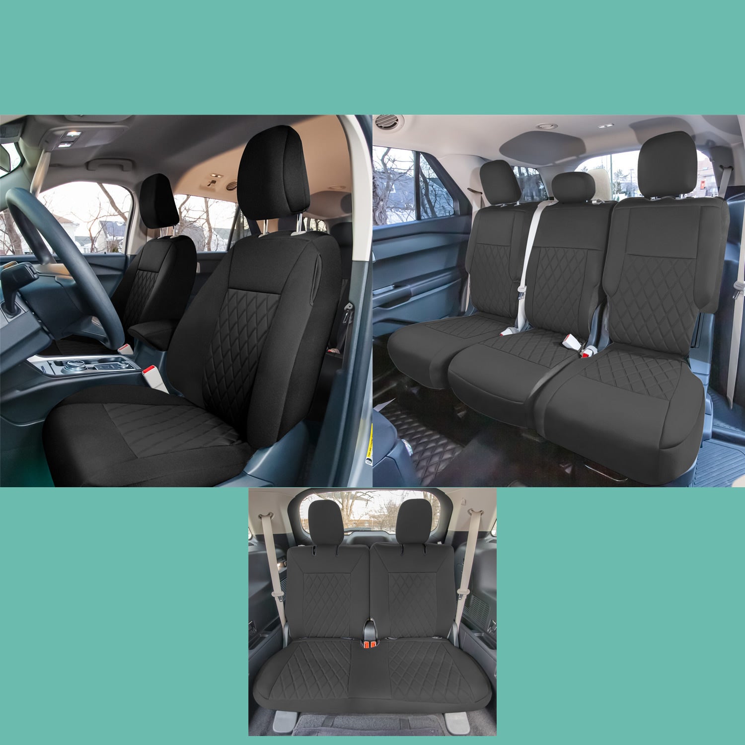 Ford Explorer Base 2020-2024  - Full Set Seat Covers  -  Black Ultraflex Neoprene