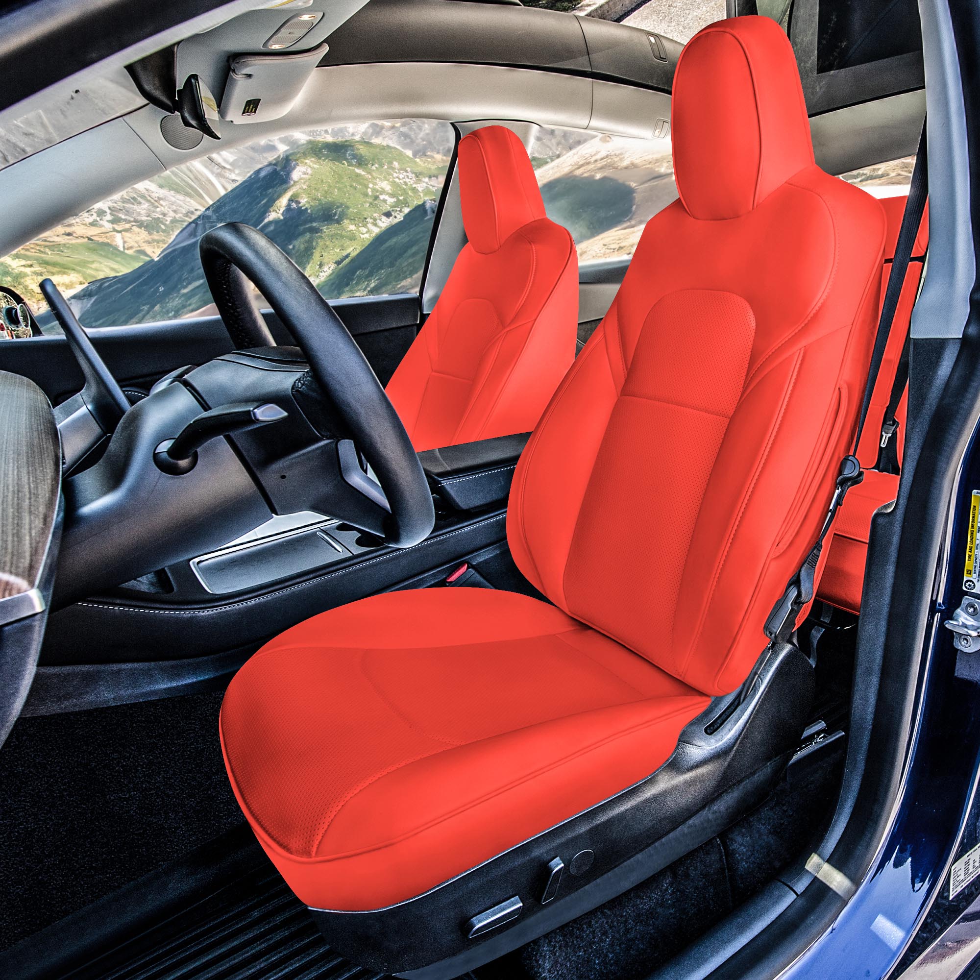 Tesla Model 3 2017 - 2024  - Front Set - Red Faux Leather