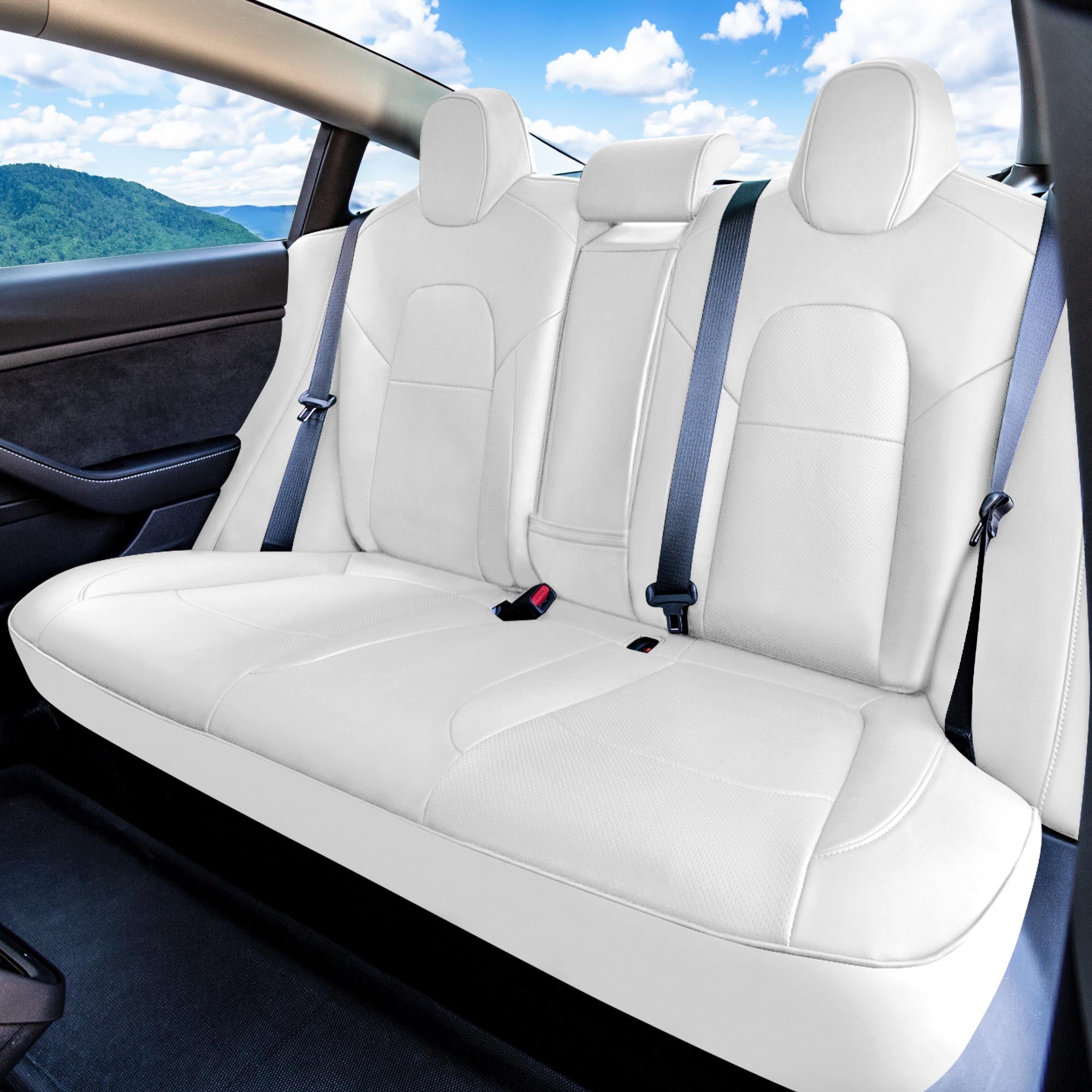Tesla Model 3 2017 - 2024  - Rear Set - White Faux Leather