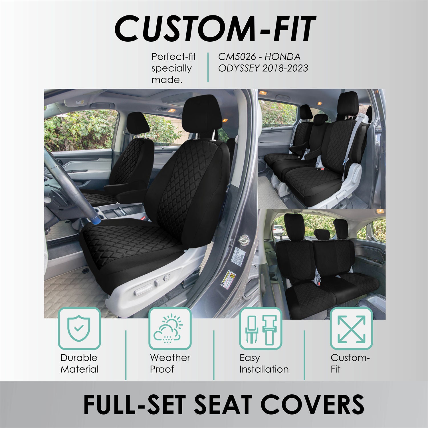 Honda Odyssey 2018 - 2024  - Full Set Seat Covers - Black Ultraflex Neoprene