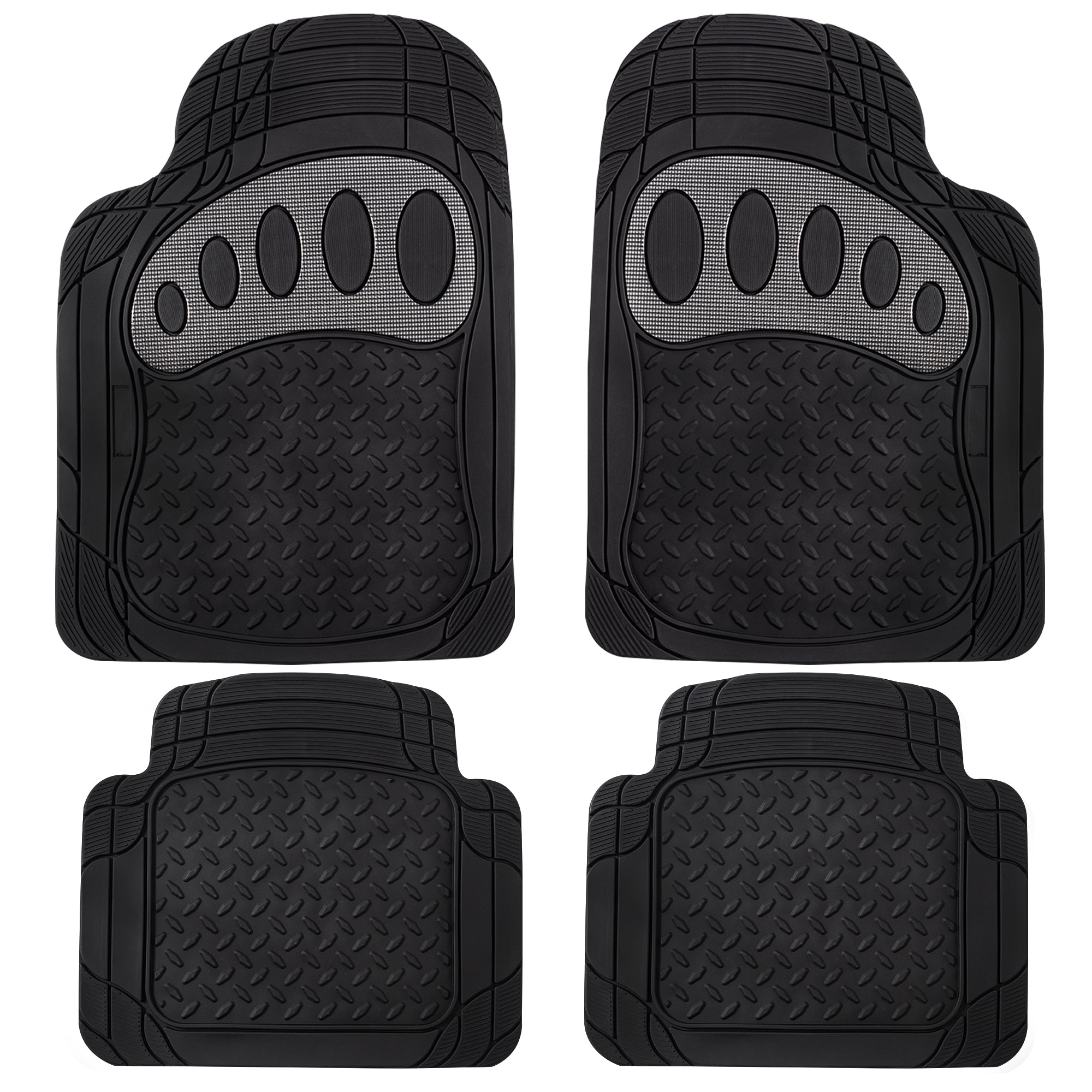 4 Piece Liners Trimmable ClimaProof Non-Slip Vinyl Floor Mats - Full Set Gray