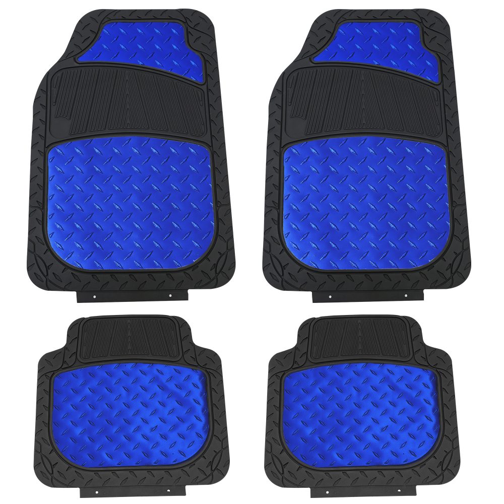 Trimmable ClimaProof High Quality Metallic Non-Slip Rubber Floor Mats - Full Set Blue