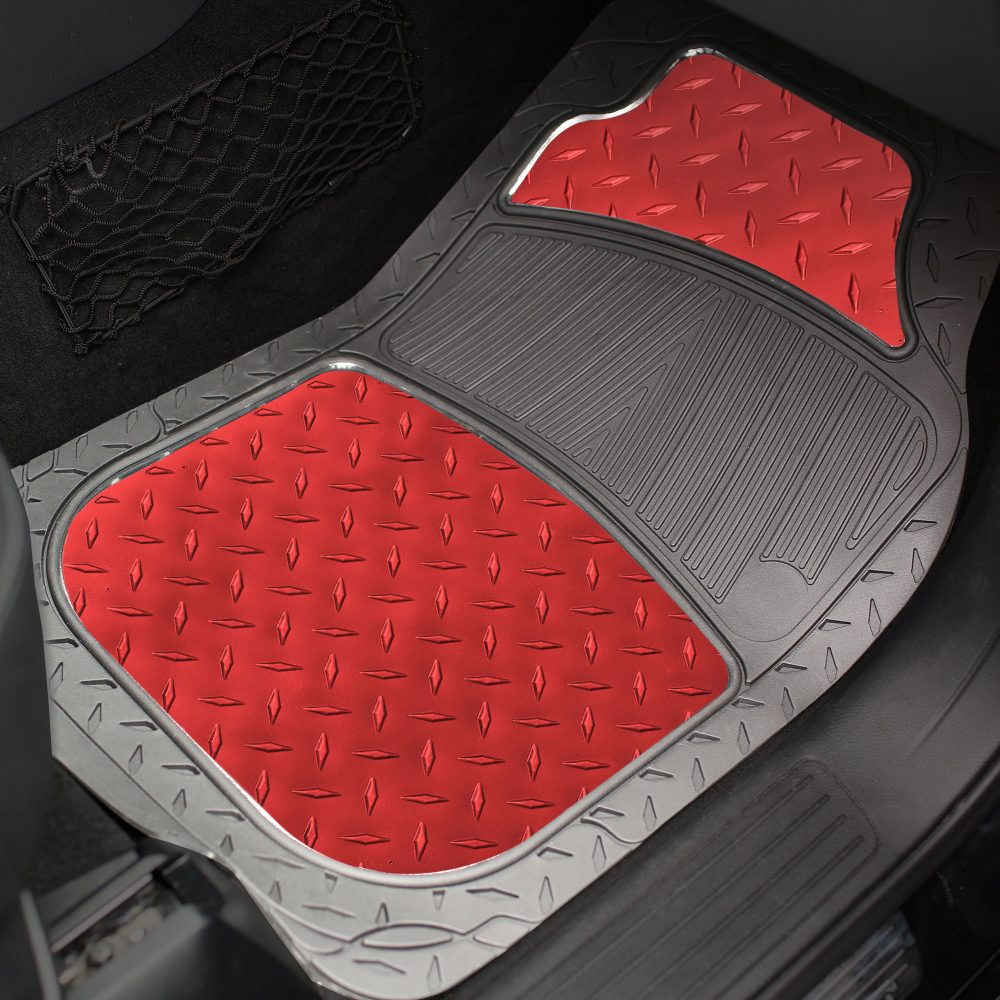 Trimmable ClimaProof High Quality Metallic Non-Slip Rubber Floor Mats - Full Set Red