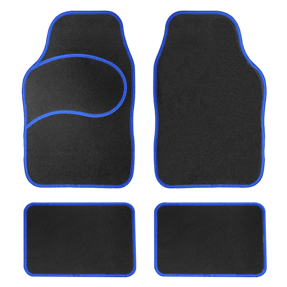 Mod Non-Slip Carpet Floor Mats with Colorful Stitching - Full Set Blue