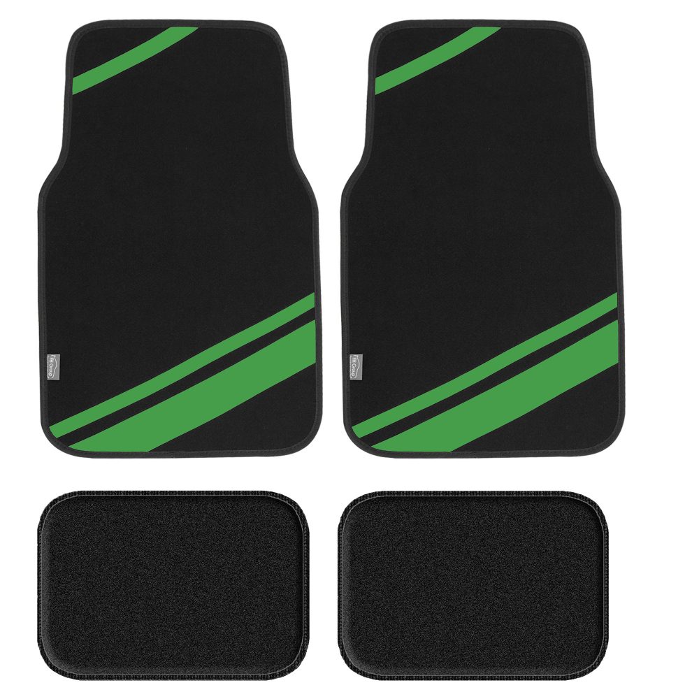Non-Slip Carpet Floor Mats with Faux Leather Stripes - Full Set Green