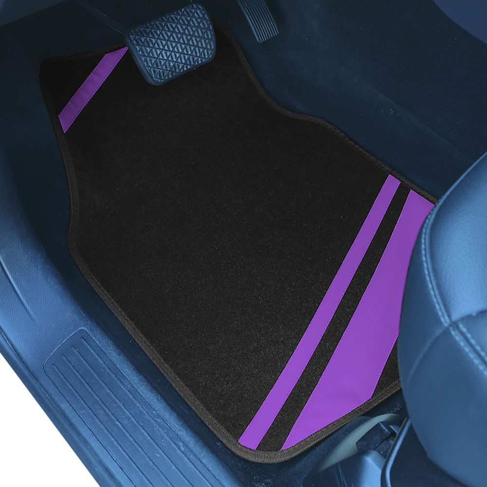 Non-Slip Carpet Floor Mats with Faux Leather Stripes - Full Set Purple