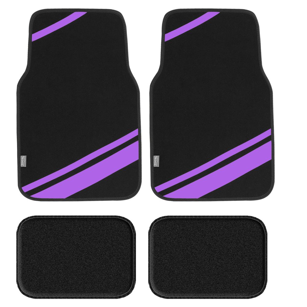 Non-Slip Carpet Floor Mats with Faux Leather Stripes - Full Set Purple