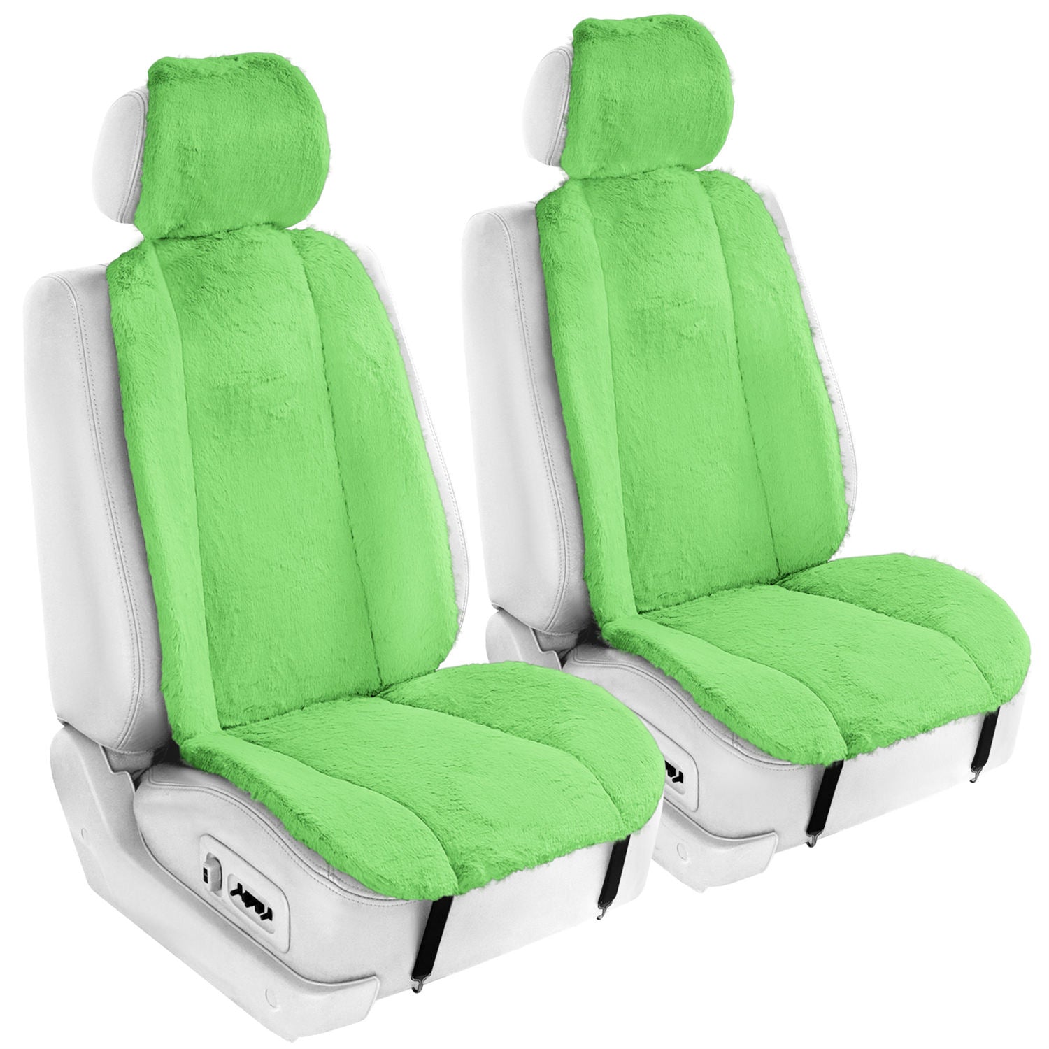 Doe16 Faux Rabbit Fur Car Seat Cushions - Front Set Green