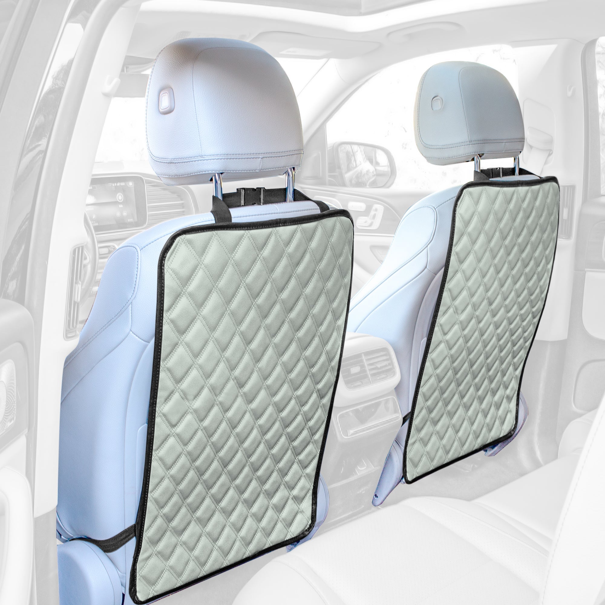 E-Z Travel Faux Leather Seat Back Protector with Diamond Pattern - 2 Pack Gray