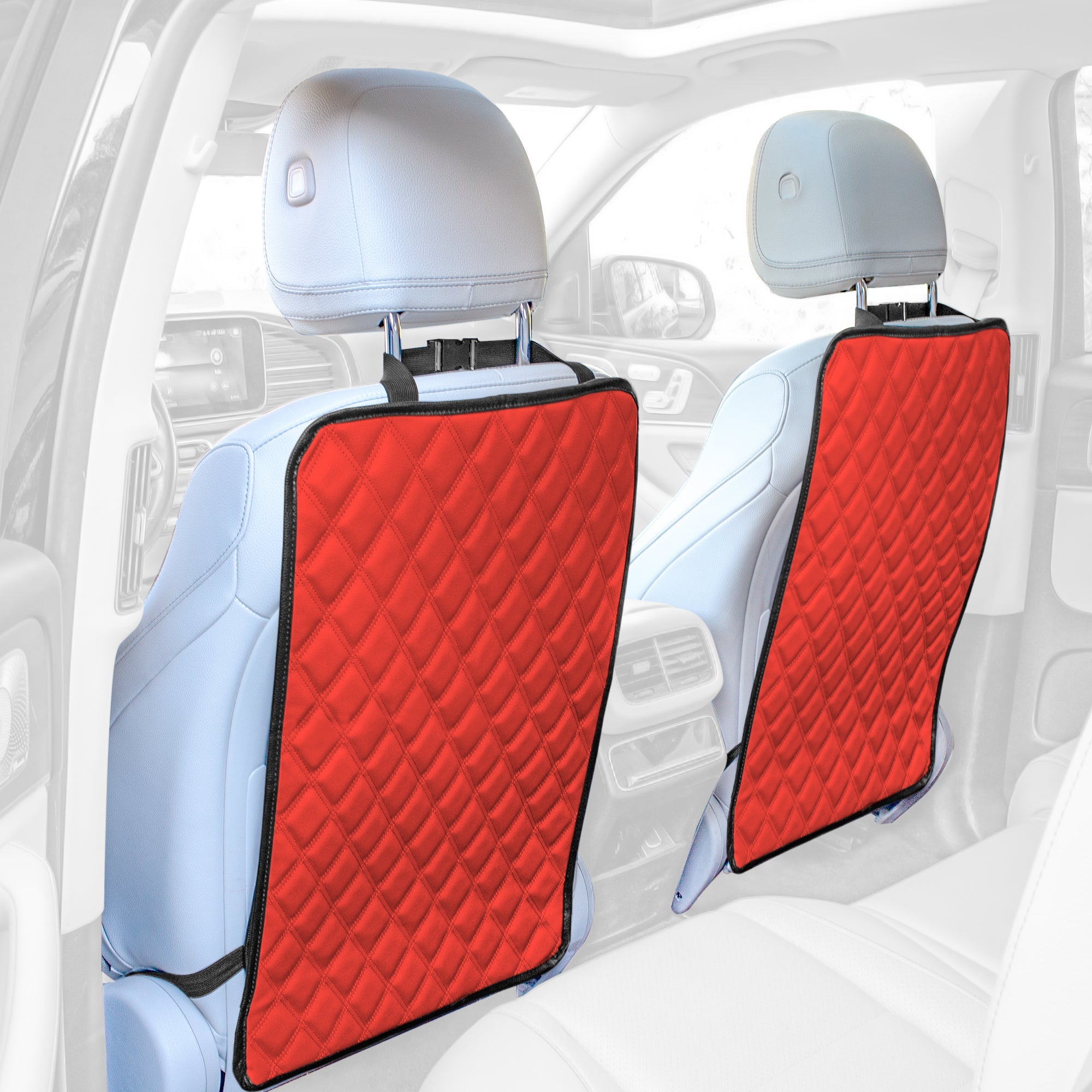 E-Z Travel Faux Leather Seat Back Protector with Diamond Pattern - 2 Pack Red