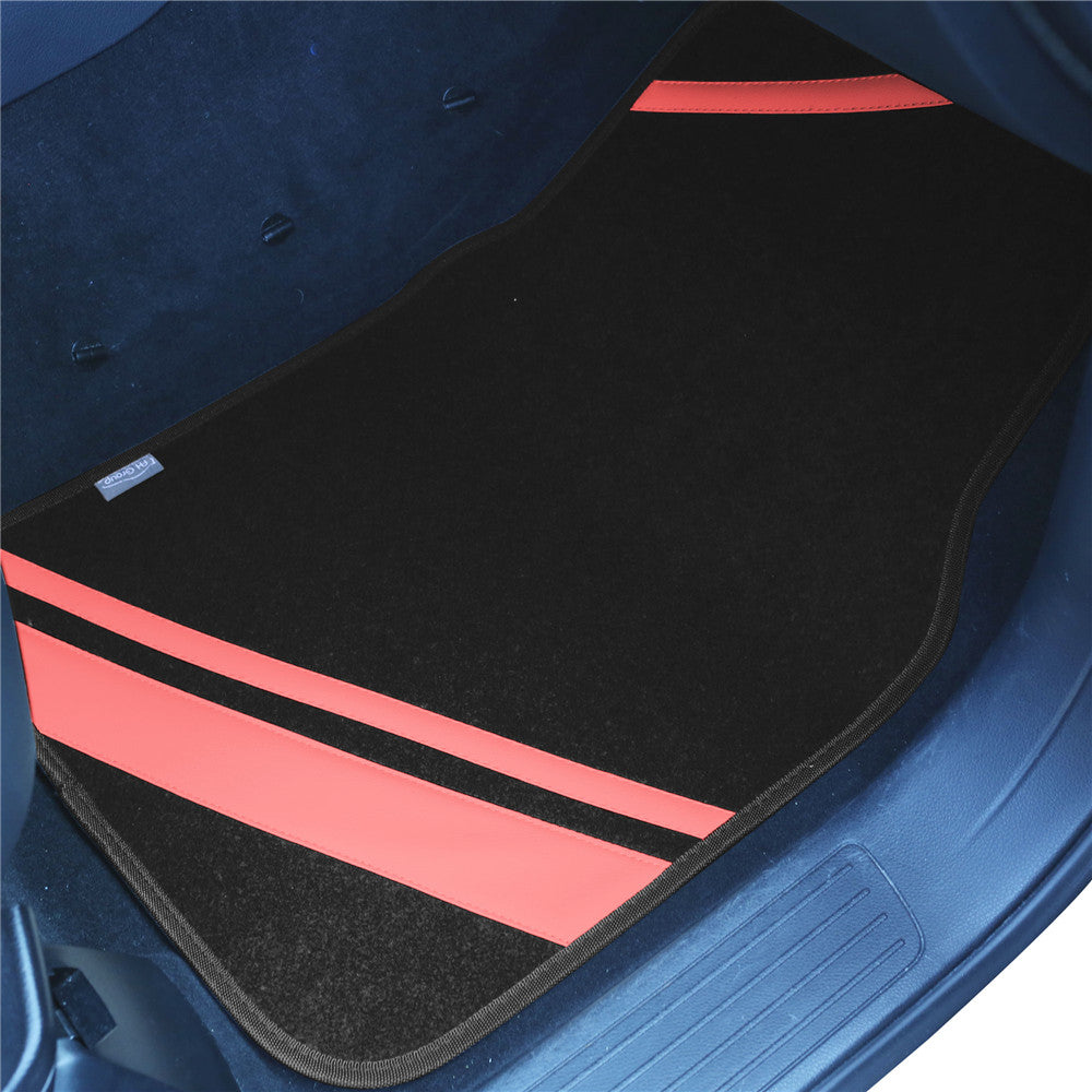 Non-Slip Carpet Floor Mats with Faux Leather Stripes - Full Set Pink