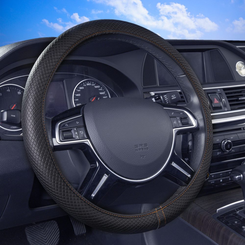 Ultra Comfort Leatherette Flexible Steering Wheel Cover Brown