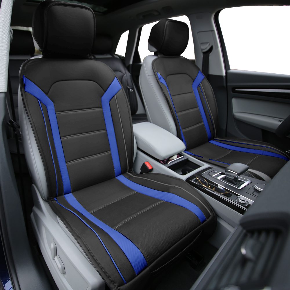 Futuristic Faux Leather Seat Cushions - Front Set Blue