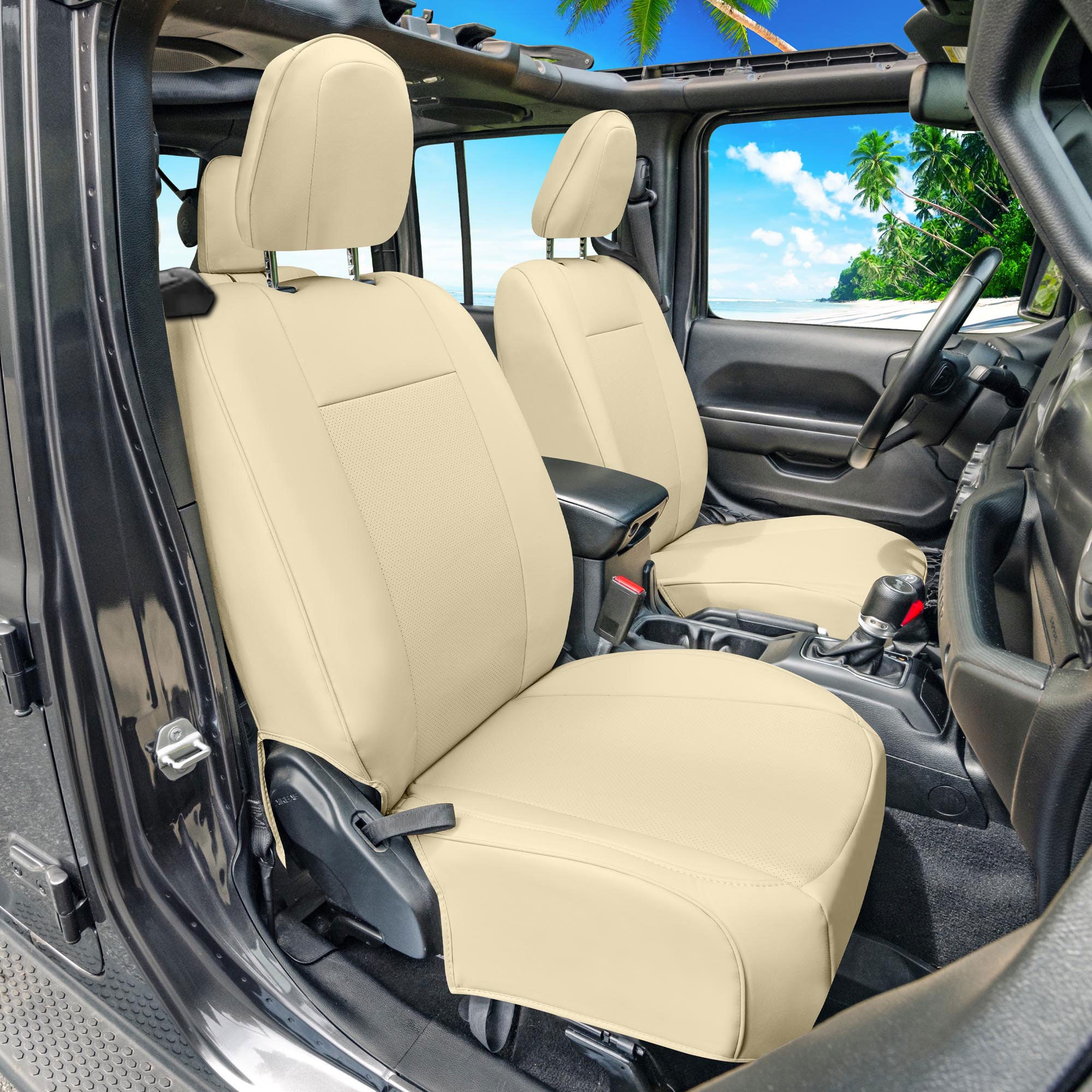 Jeep Wrangler JL 2-Door 2018-2023 -  Full Set Seat Covers - Beige Faux Leather