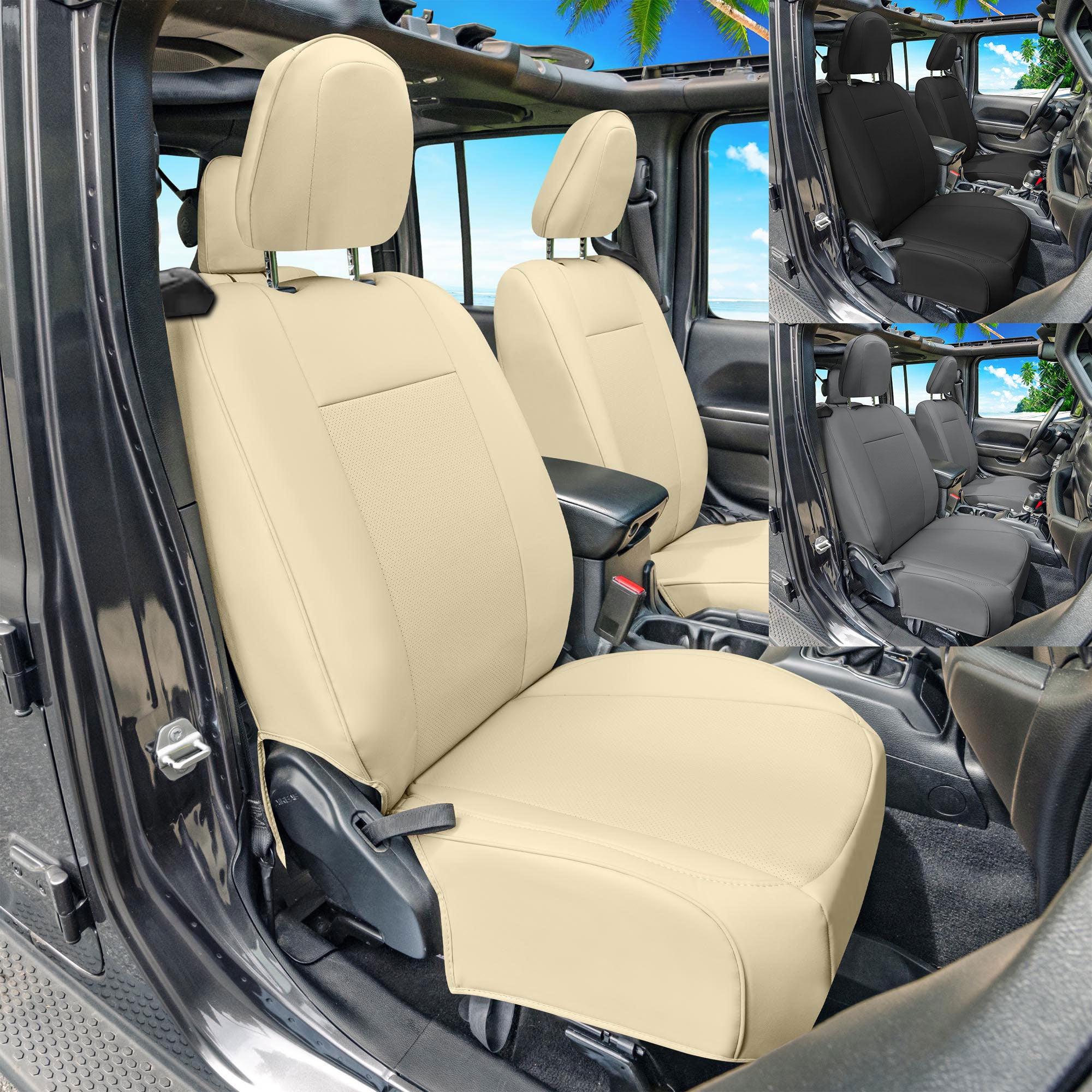 Jeep Wrangler JL 2-Door 2018-2023 -  Front Set Seat Covers - Beige Faux Leather