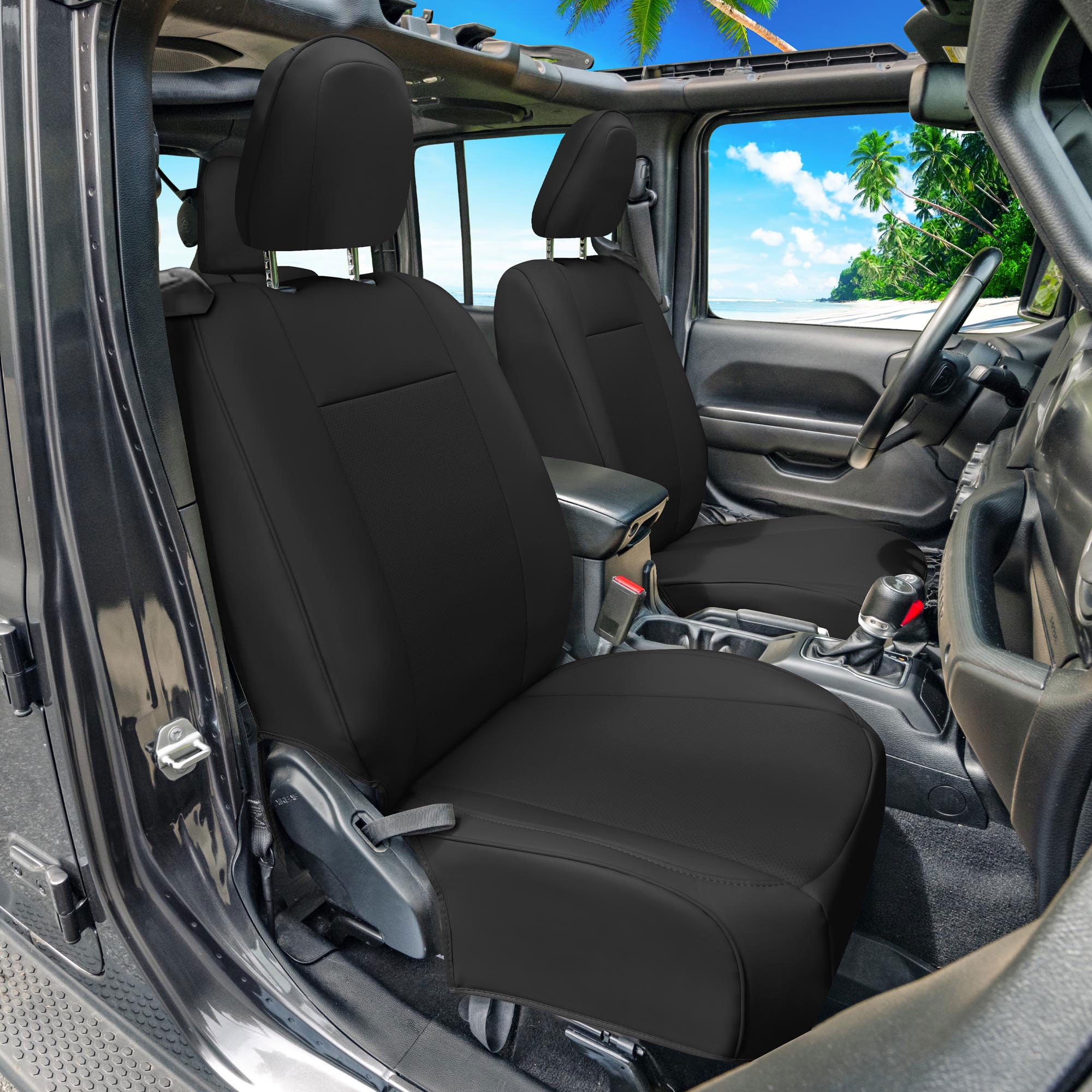 Jeep Wrangler JL 2-Door 2018-2023 -  Full Set Seat Covers - Black Faux Leather
