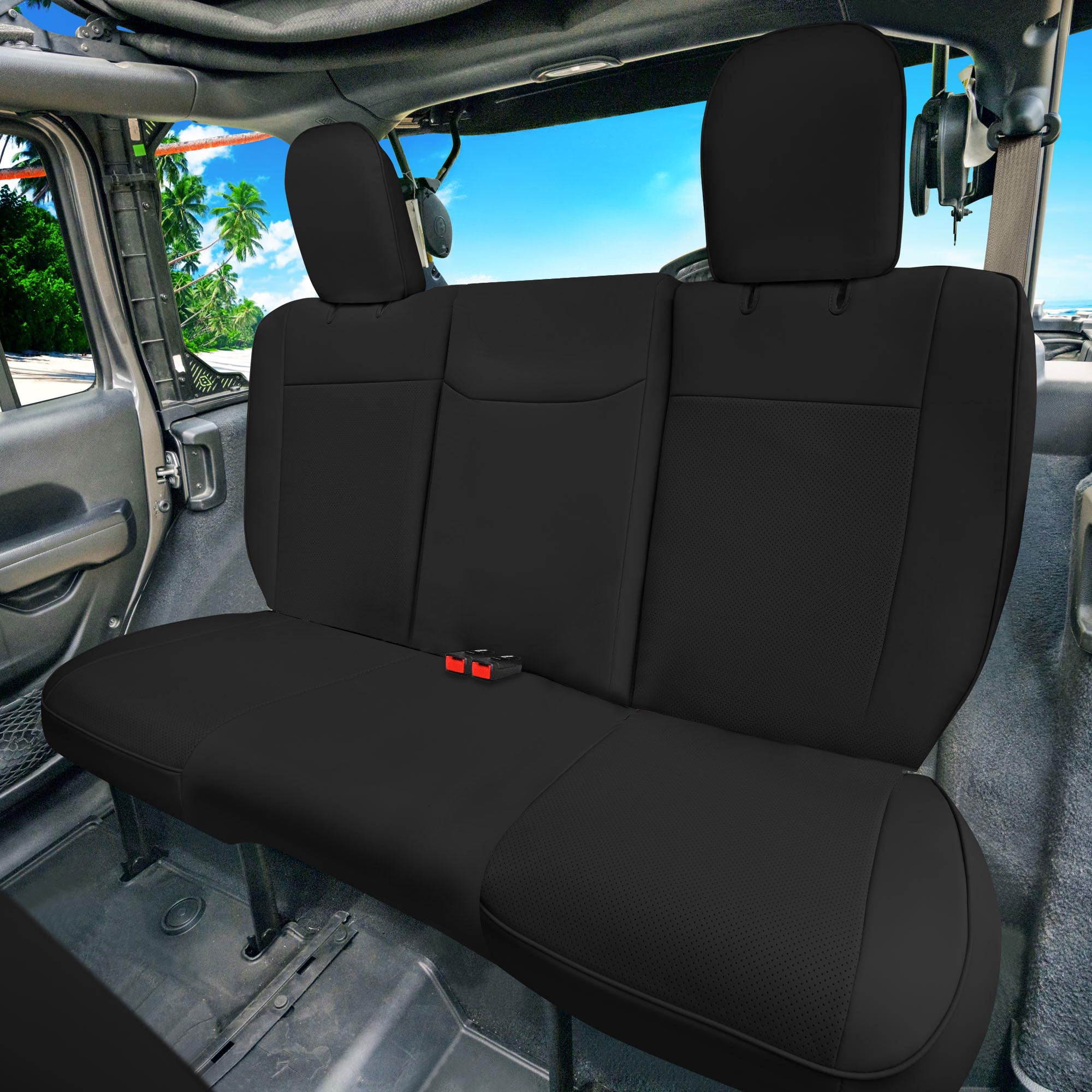 Jeep Wrangler JL 2-Door 2018-2023 -  Rear Set Seat Covers - Black Faux Leather