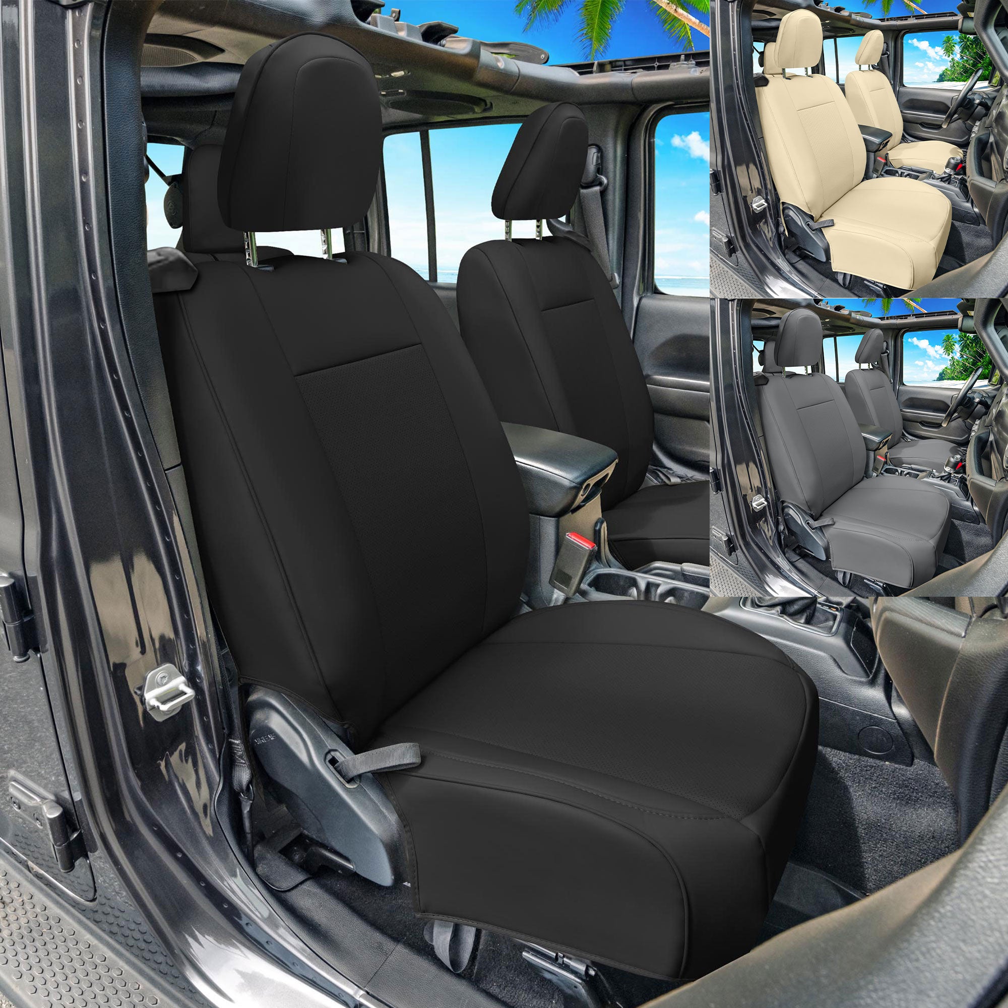 Jeep Wrangler JL 2-Door 2018-2023 -  Front Set Seat Covers - Black Faux Leather