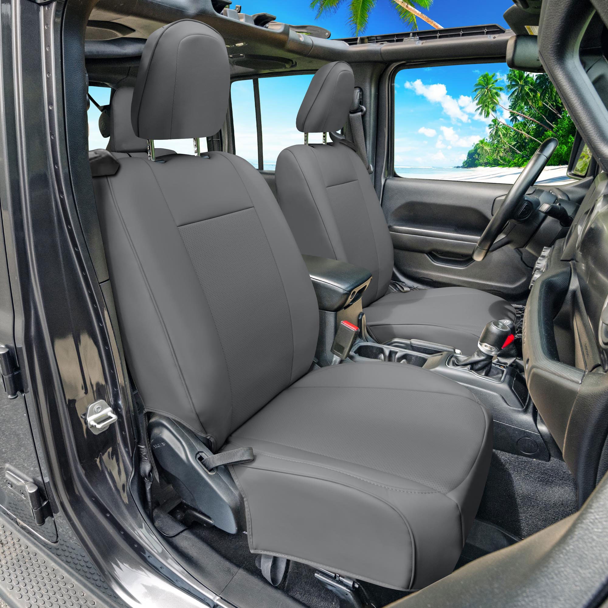 Jeep Wrangler JL 2-Door 2018-2023 -  Full Set Seat Covers - Gray Faux Leather