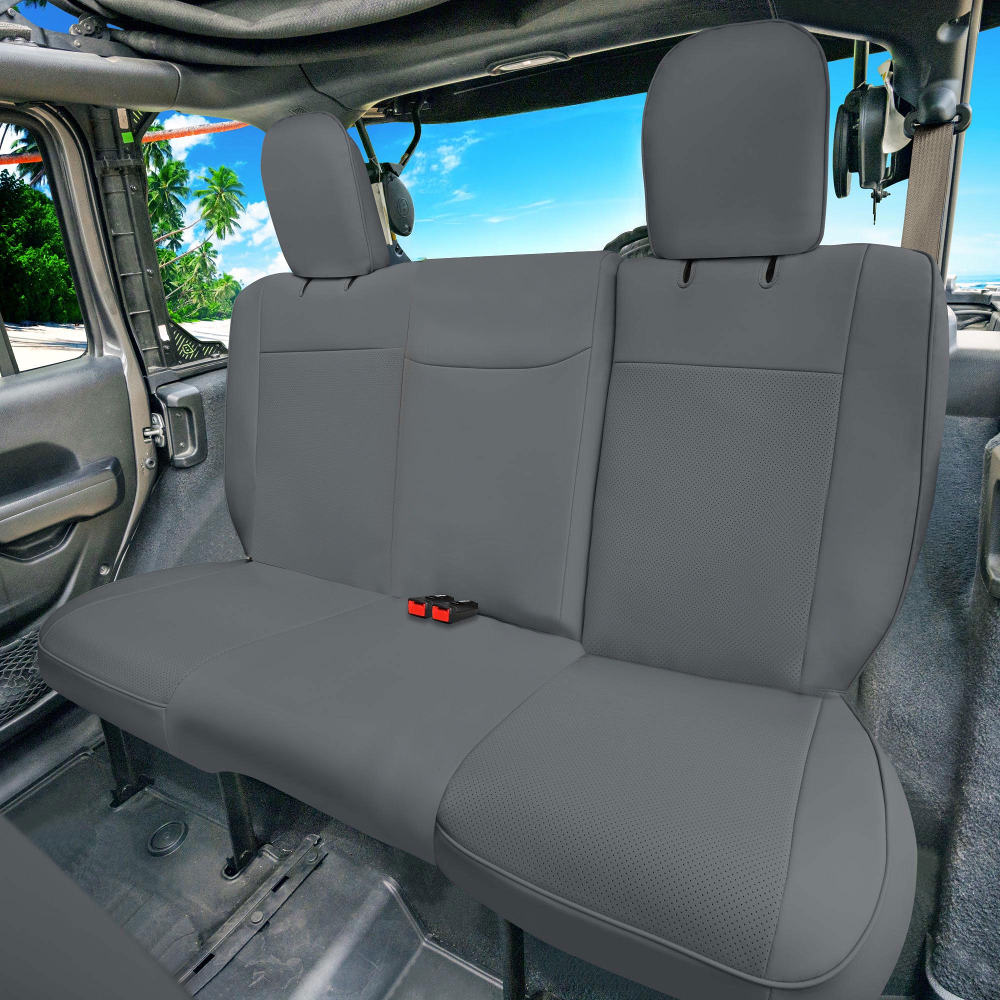 Jeep Wrangler JL 2-Door 2018-2023 -  Rear Set Seat Covers - Gray Faux Leather