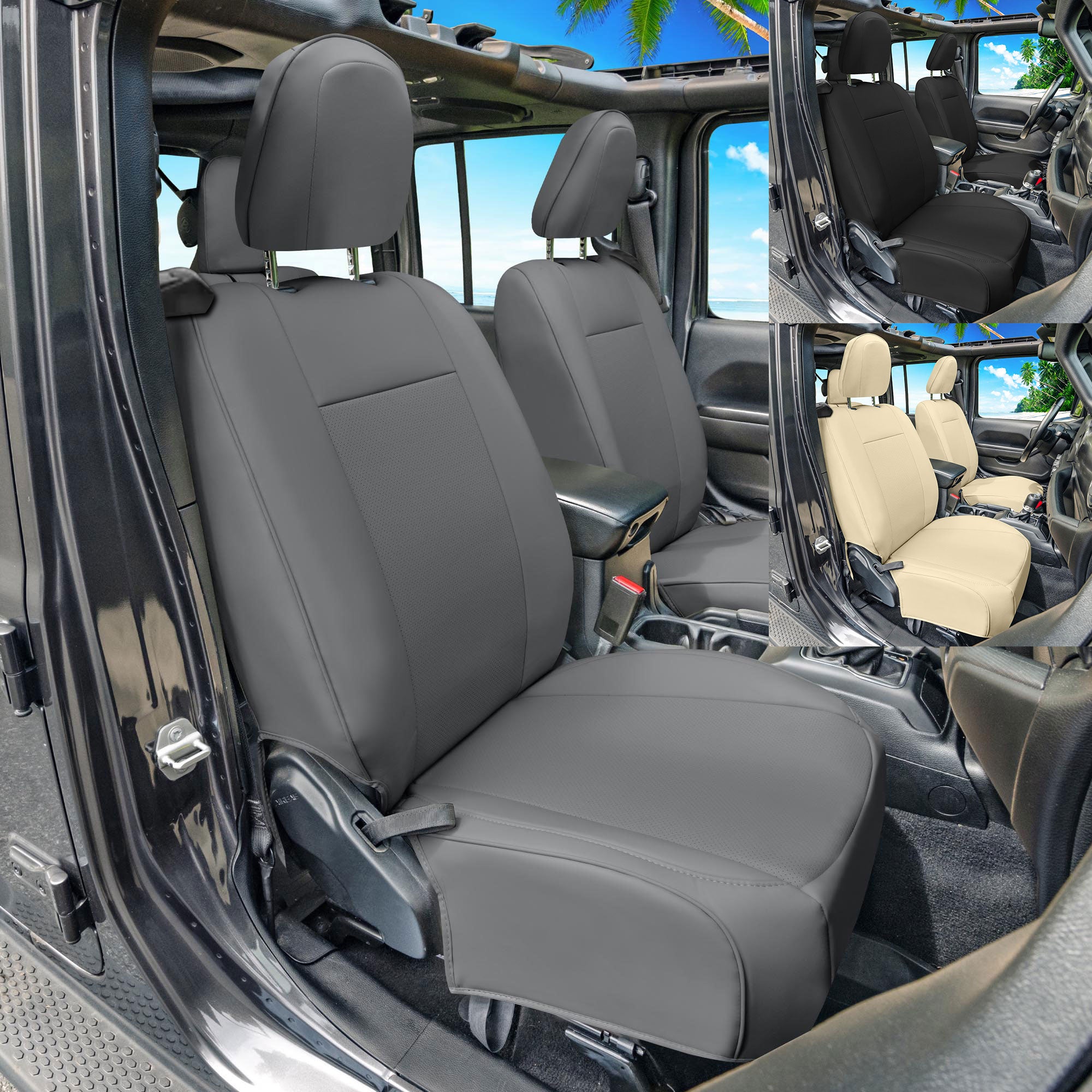 Jeep Wrangler JL 2-Door 2018-2023 -  Front Set Seat Covers - Solid Gray Faux Leather