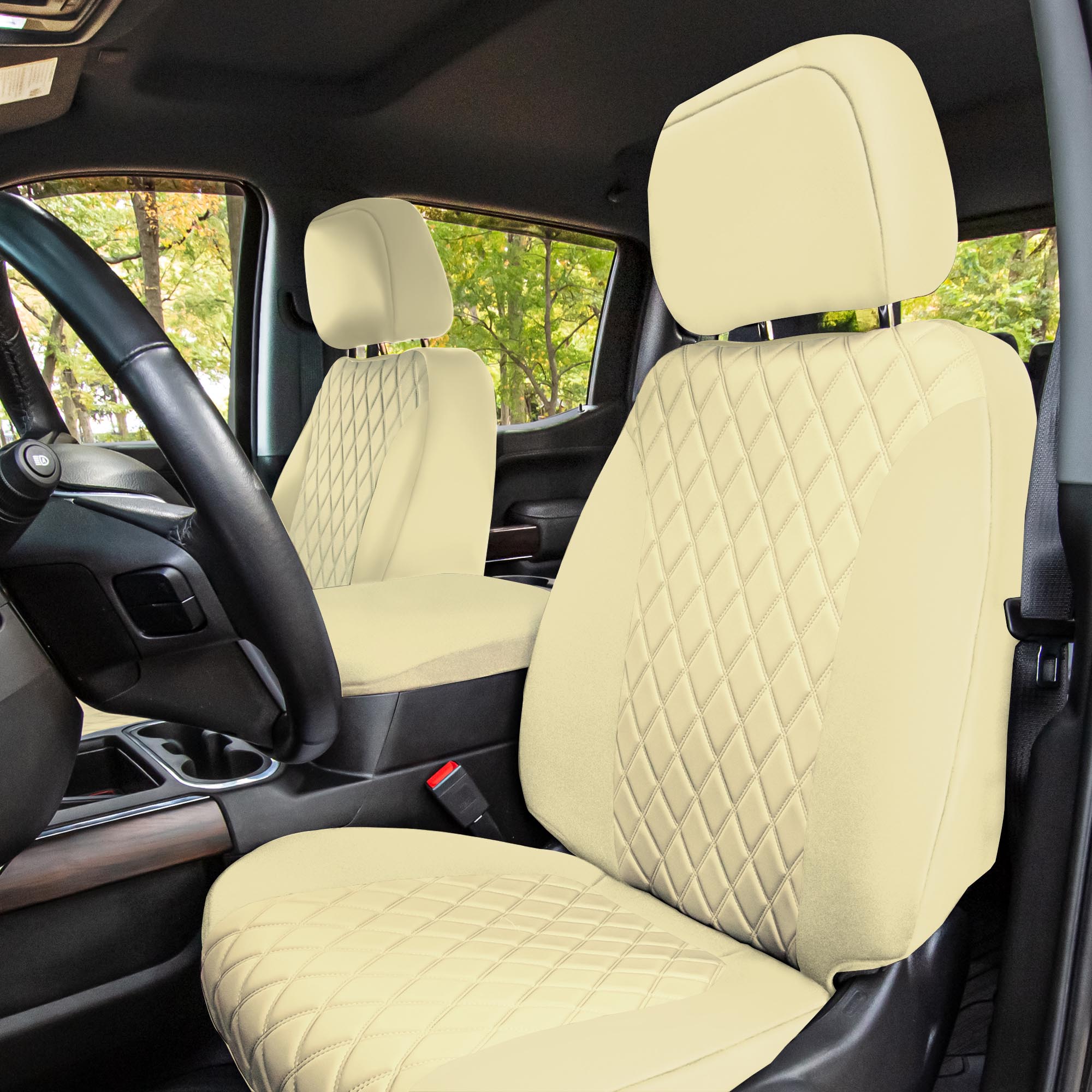 GMC Sierra 1500 2500HD 3500HD SLT | AT4 | DENALI 2019-2022 - Front Set Seat Covers - Solid Beige Neoprene