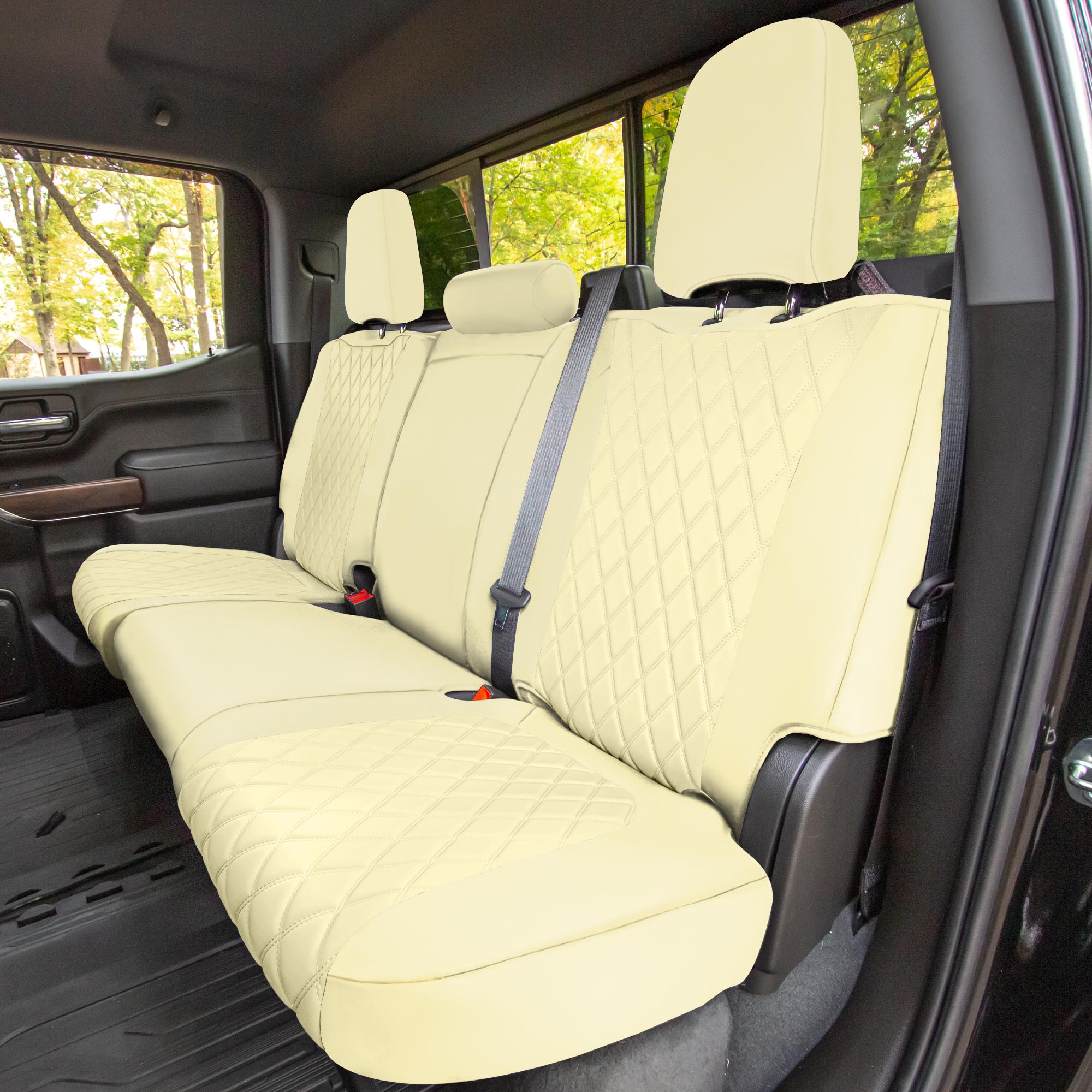 GMC Sierra 1500 2500HD 3500HD SLT | AT4 | DENALI 2019-2023 - Rear Set Seat Covers - Solid Beige Ultraflex Neoprene
