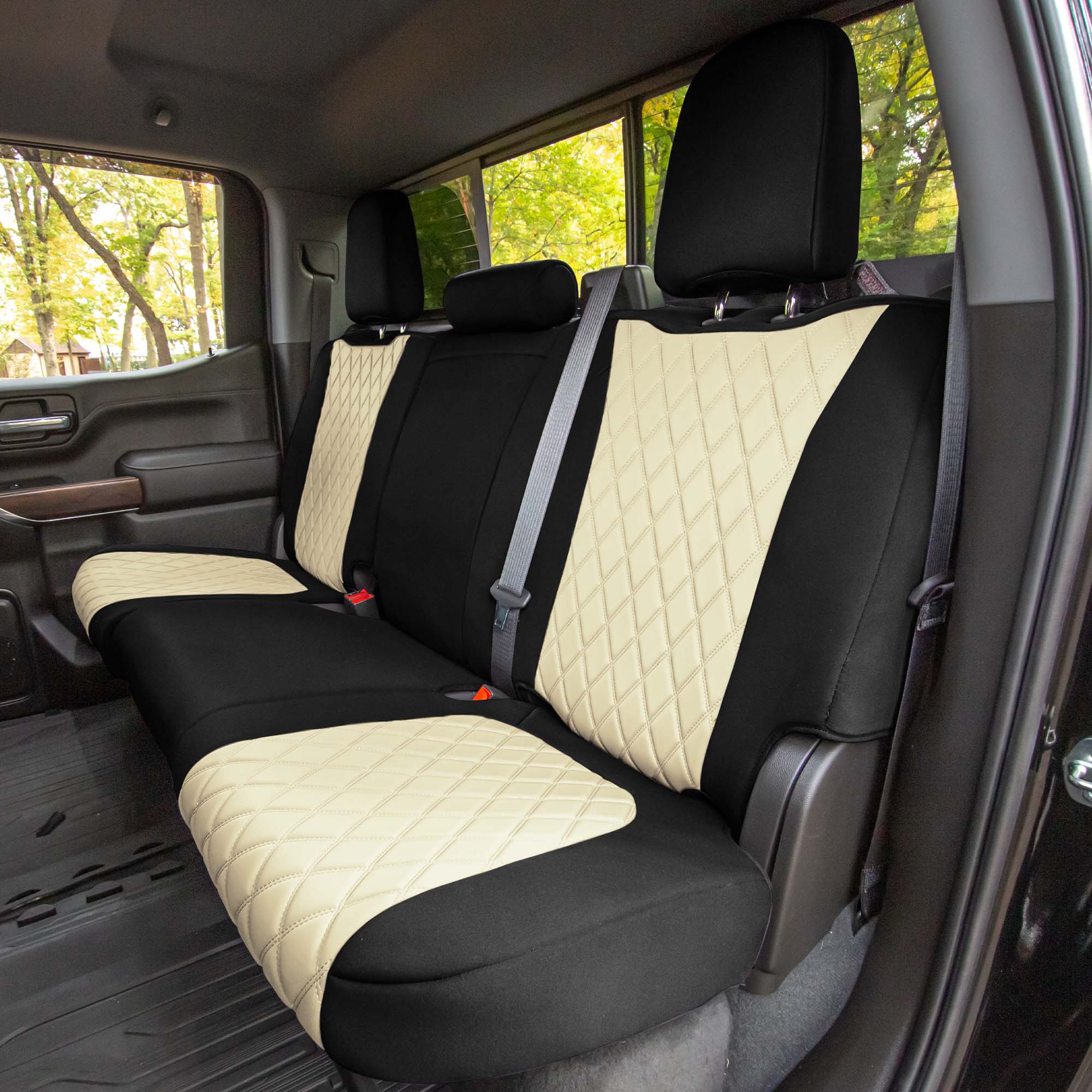 GMC Sierra 1500 2500HD 3500HD SLE Base  2019-2023 - Rear Set Seat Covers - Beige Ultraflex Neoprene