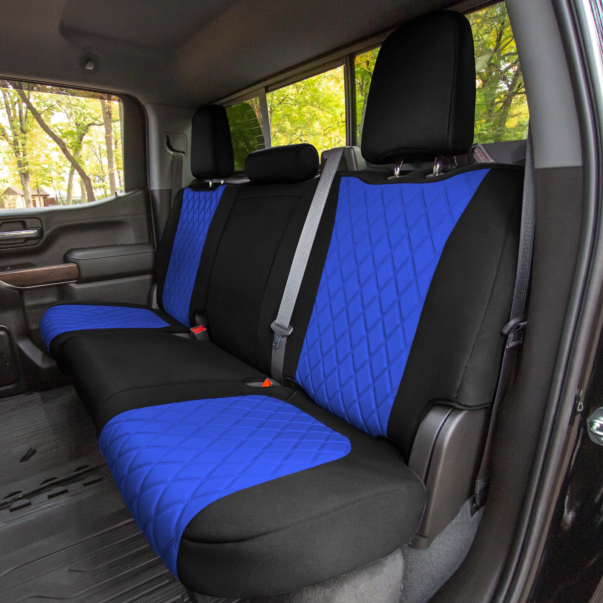 GMC Sierra 1500 2500HD 3500HD SLE Base  2019 - 2022 - Rear Set Seat Covers - Blue Neoprene
