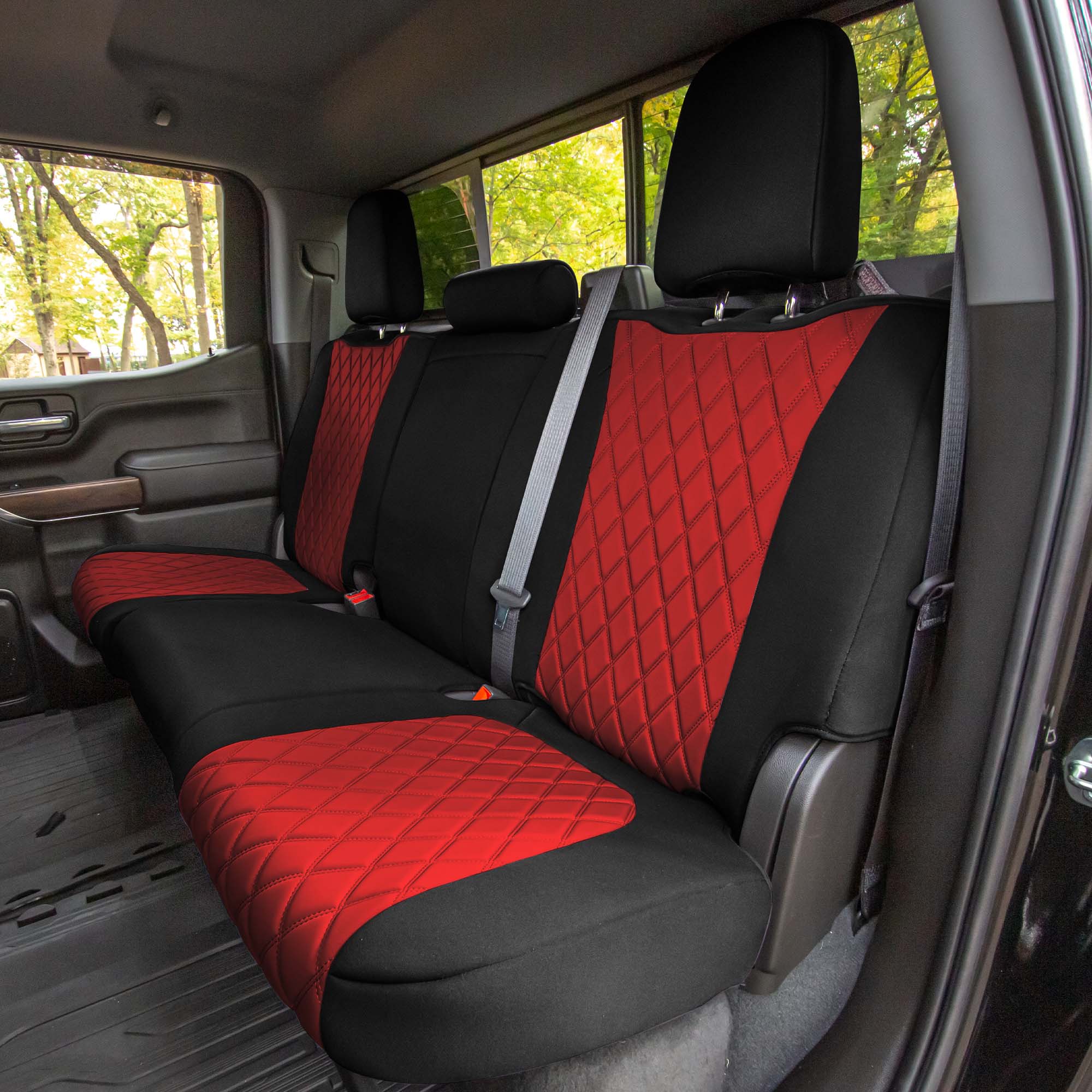 Chevrolet Silverado 1500 2500HD 3500HD WT | LT  2019 - 2023 - Rear Set Seat Covers - Red Ultraflex Neoprene