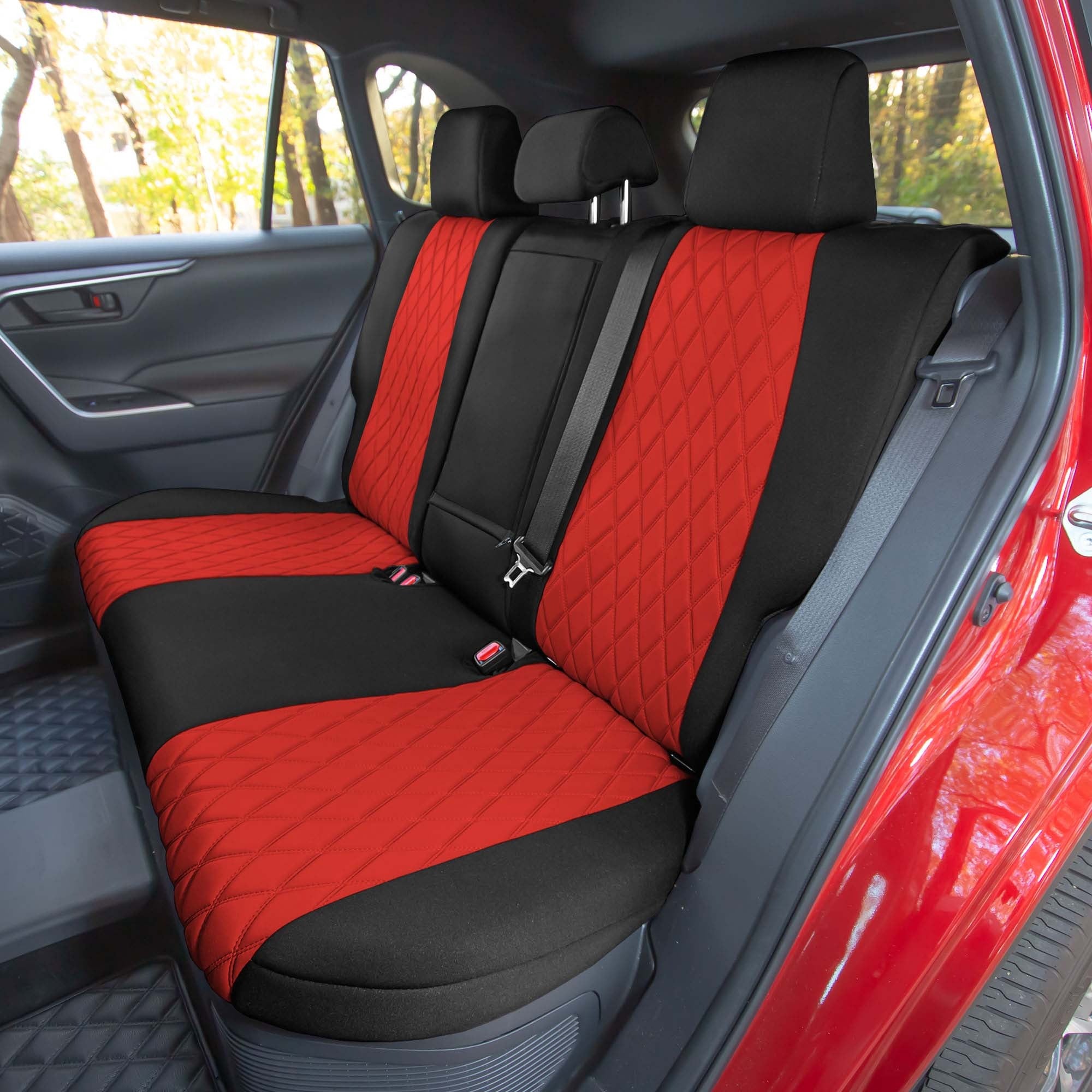 Custom Fit Seat Covers for Toyota Rav4 Hybrid | Hybrid Prime 2021-2024  - Rear Set Seat Covers - Red Ultraflex Neoprene