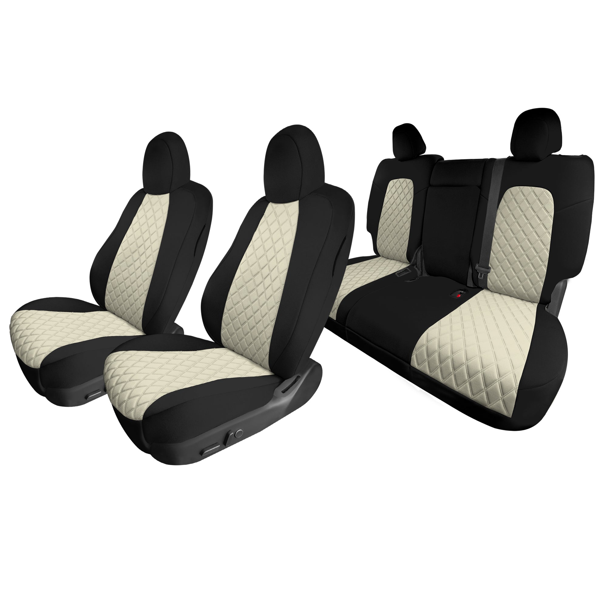 Tesla Model Y 2020-2024 - Full Set Seat Covers - Beige / Black Ultraflex Neoprene