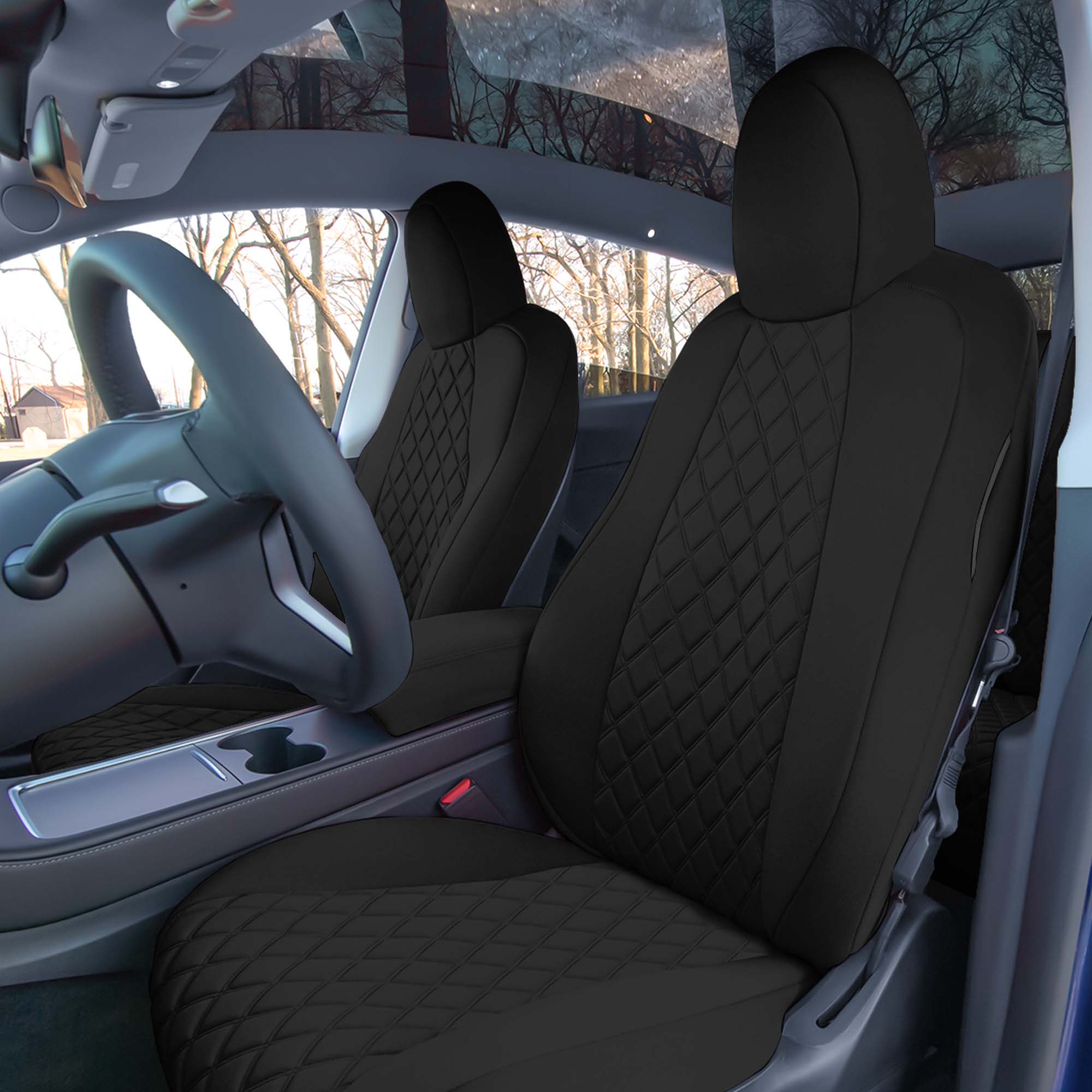 Tesla Model Y 2020-2024 - Front Set Seat Covers - Black Ultraflex Neoprene