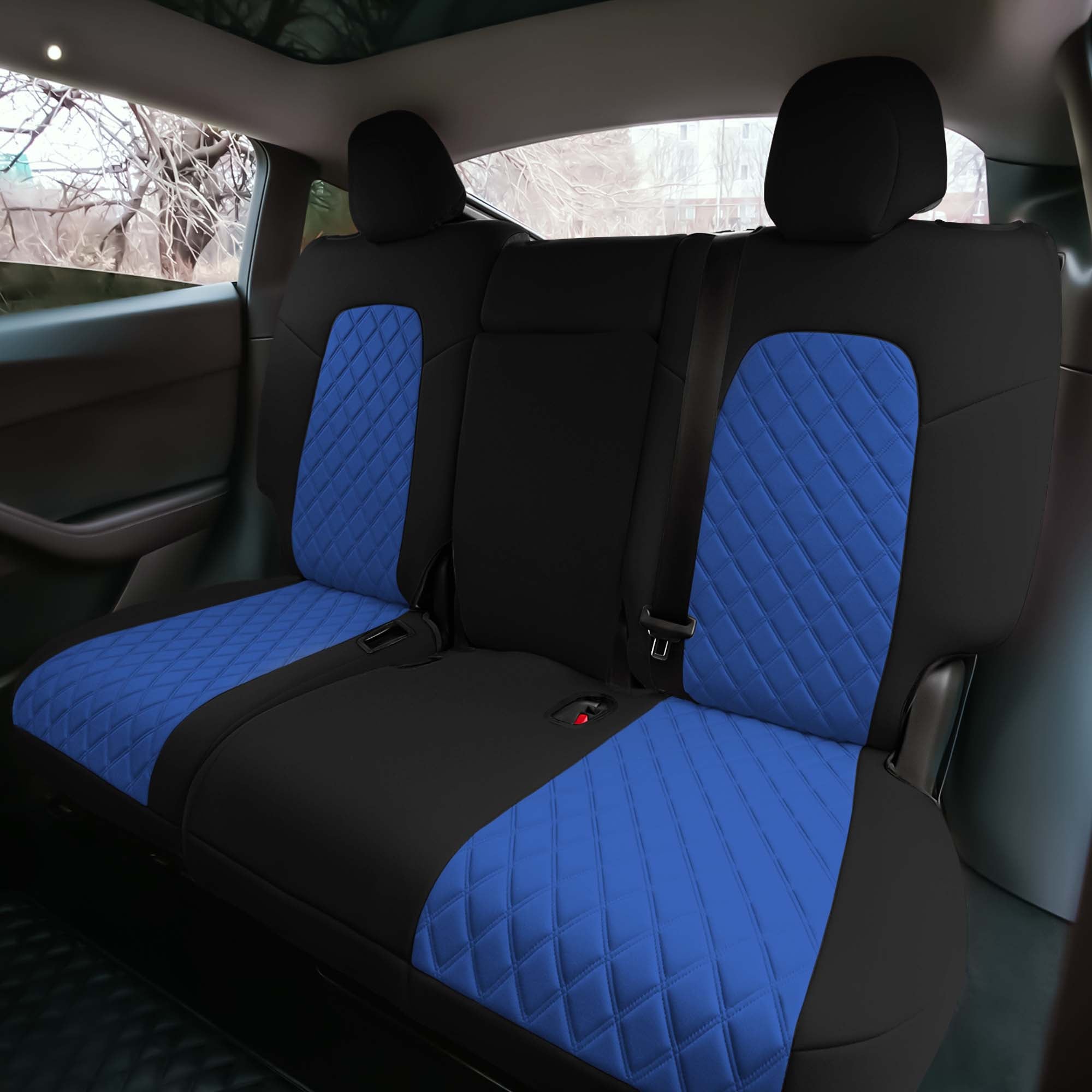 Tesla Model Y 2020 - 2024 -Rear Set Seat Covers - Blue Ultraflex Neoprene