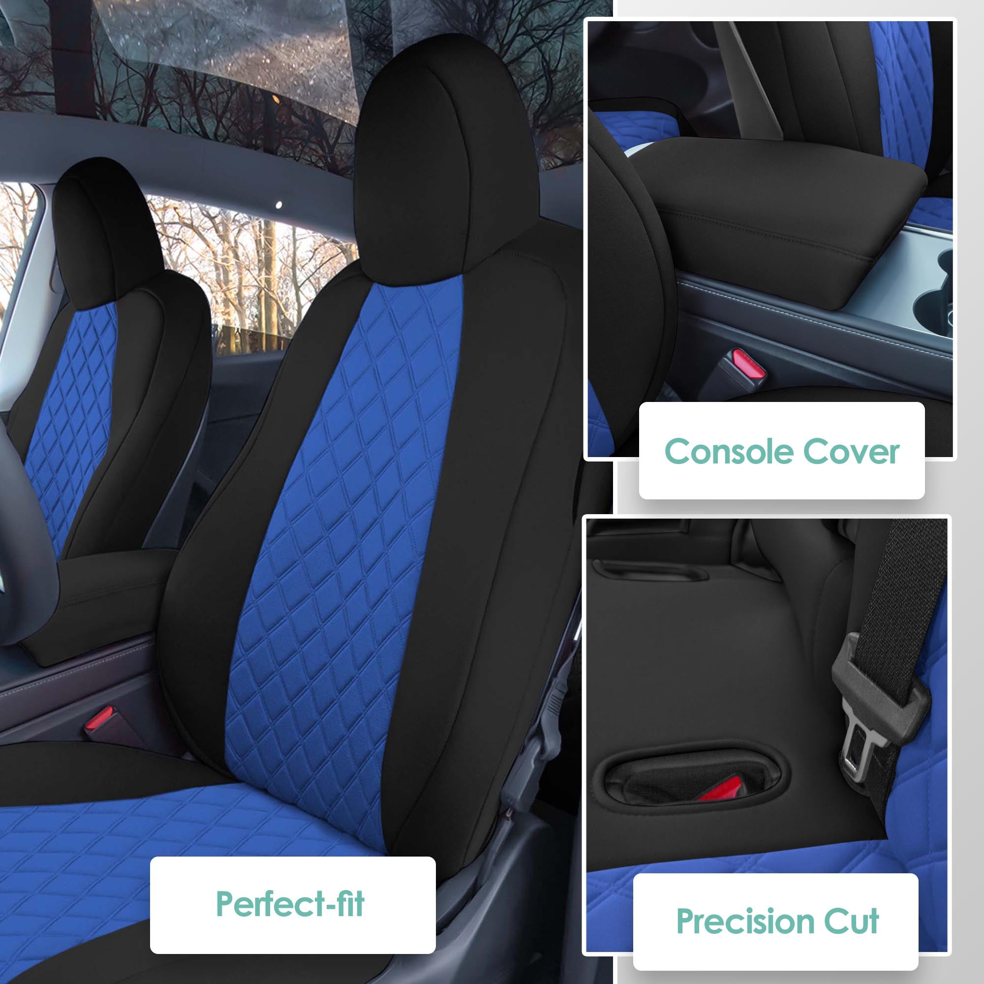 Tesla Model Y 2020-2024 - Front Set Seat Covers - Blue Ultraflex Neoprene