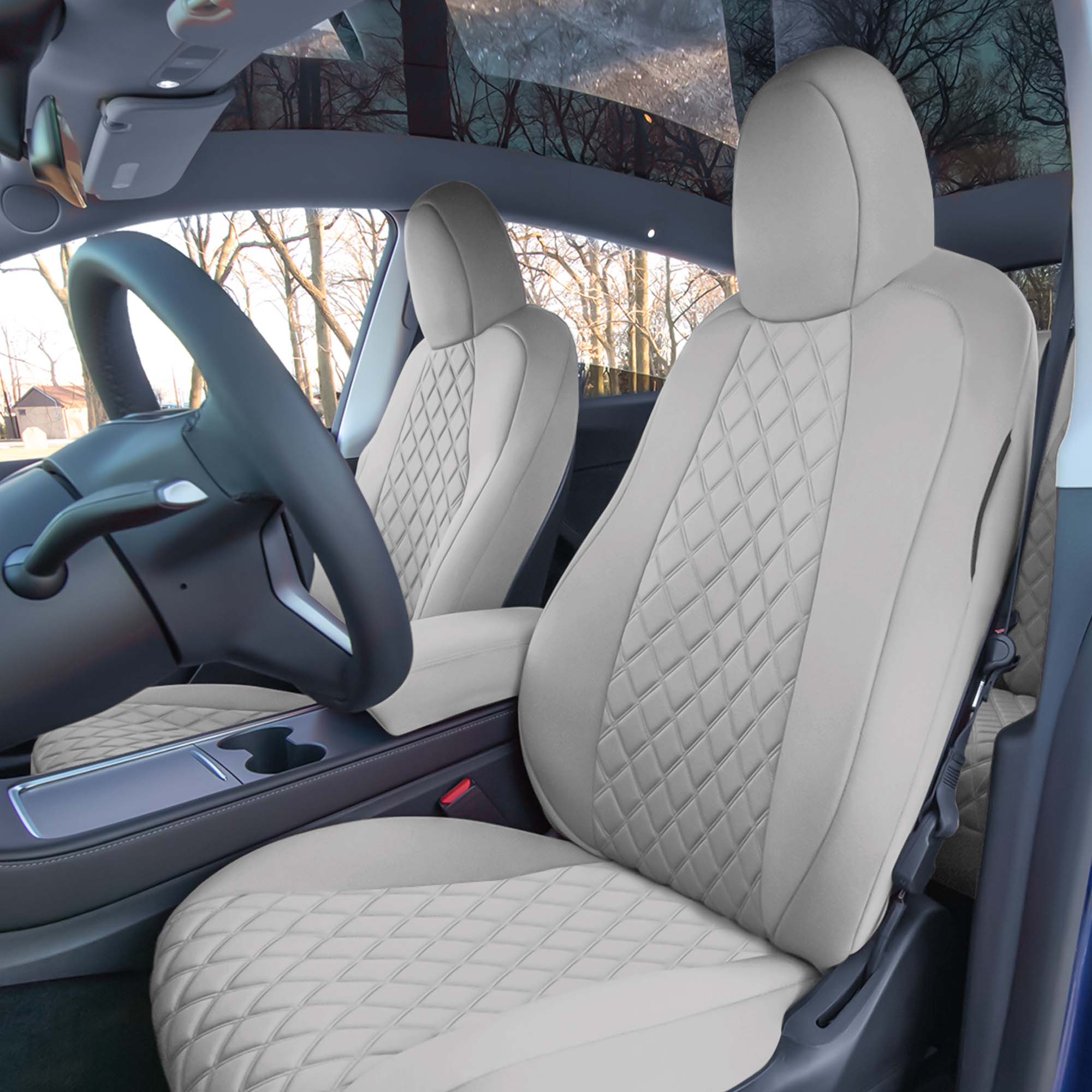 Tesla Model Y 2020 - 2022 - Front Set Seat Covers - Solid Gray Neoprene