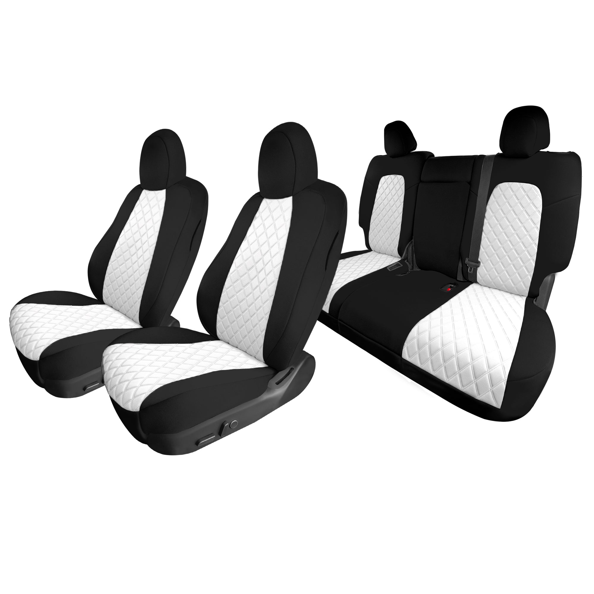 Tesla Model Y 2020-2024 - Full Set Seat Covers - White/Black Ultraflex Neoprene