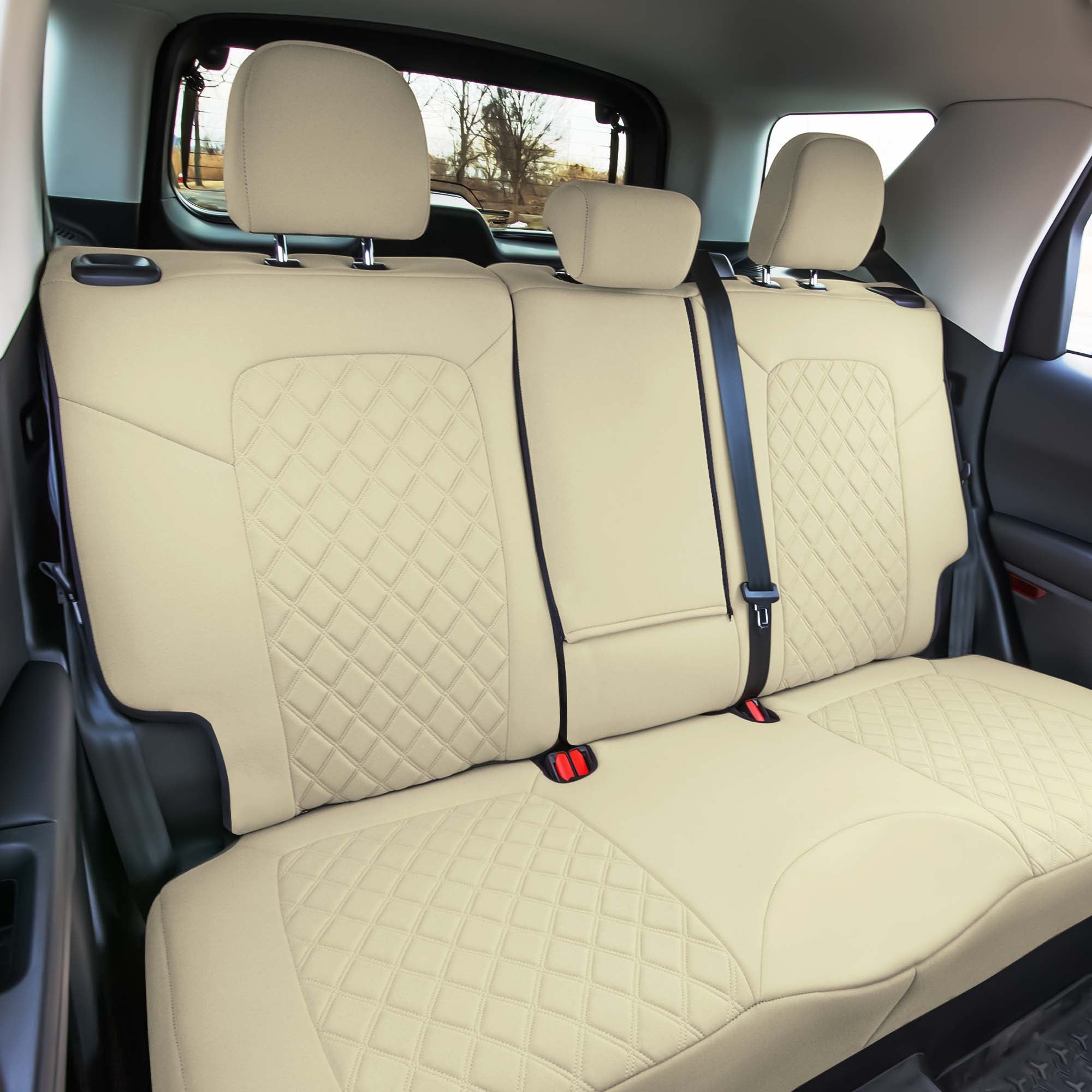 Ford Bronco Sport 2021-2024 - Rear Set Seat Covers  -  Solid Beige Ultraflex Neoprene