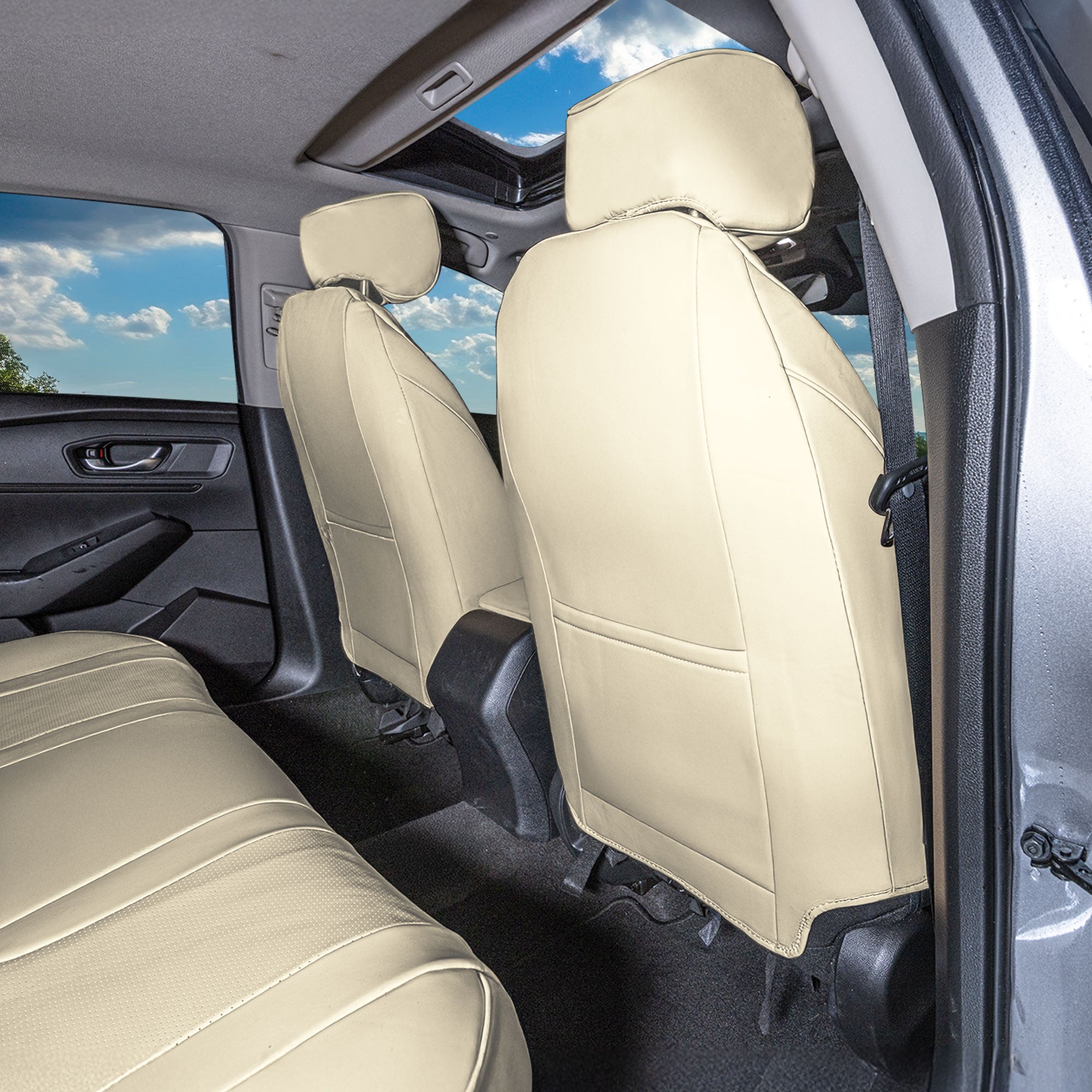 Honda Accord 2023 - 2025 - Front Set Seat Covers - Faux Leather - Fixed Headrests, Solid Backrest - Solid Beige