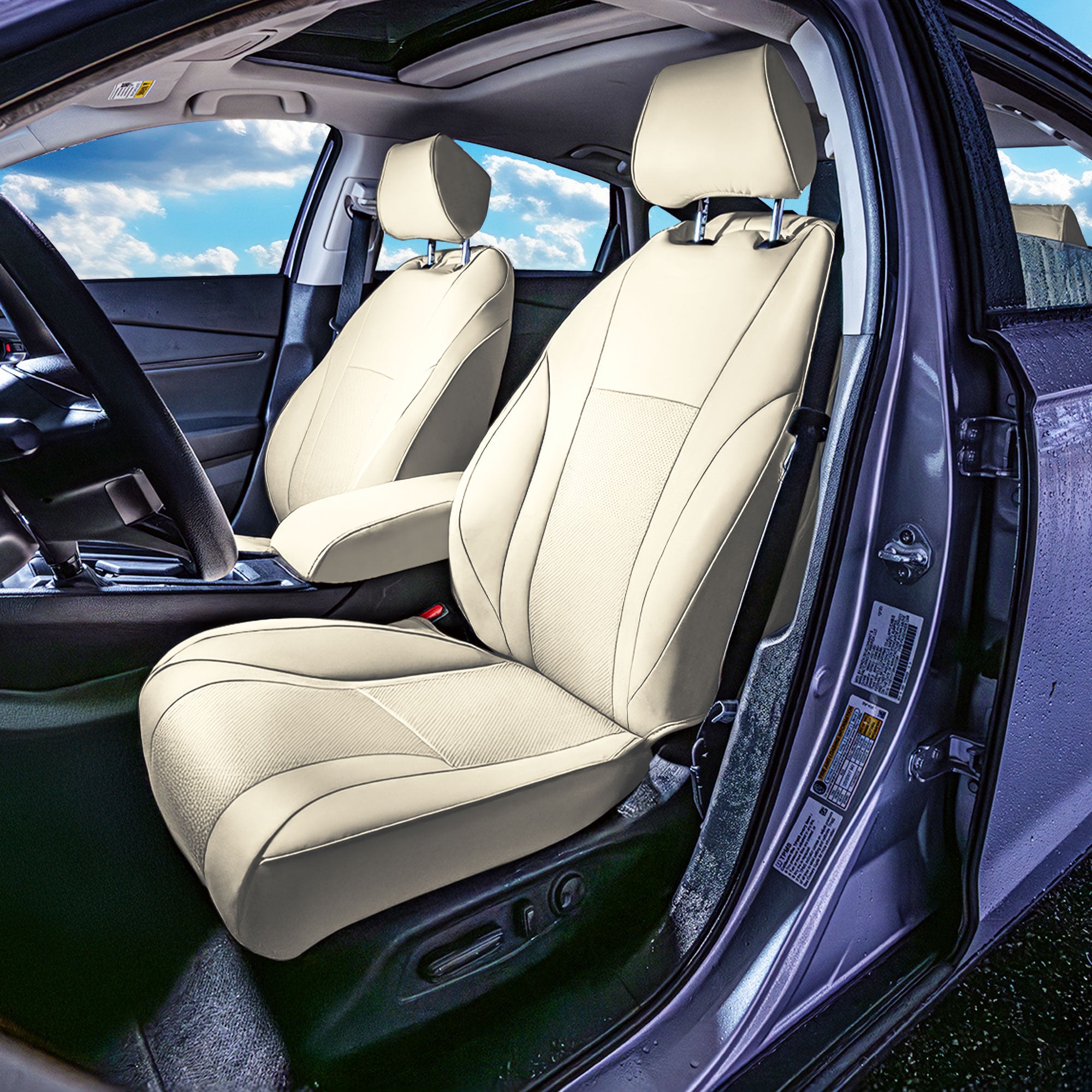 Honda Accord 2023 - 2025 - Front Set Seat Covers - Faux Leather - Fixed Headrests, Solid Backrest - Solid Beige