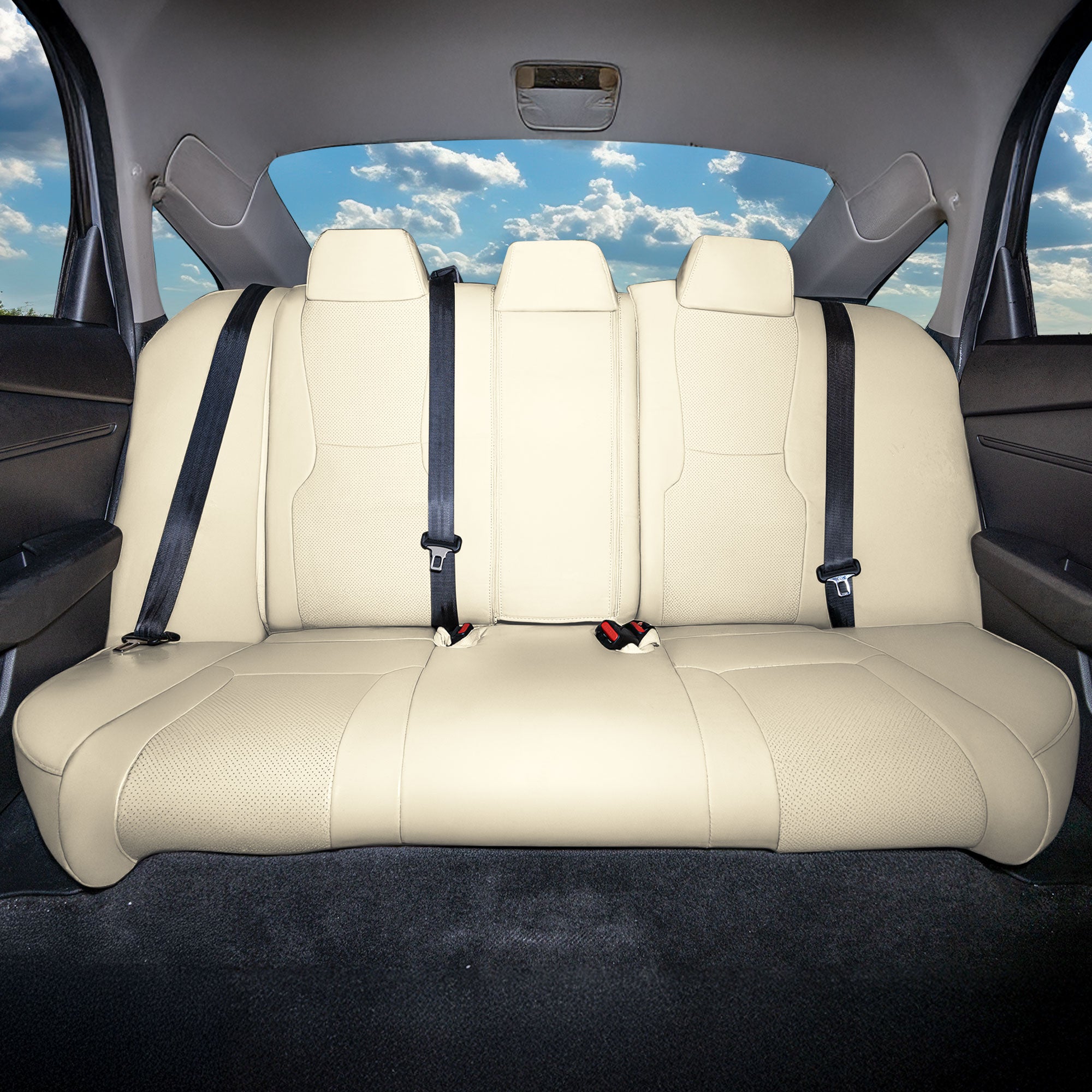 Honda Accord 2023 - 2025 - Rear Set Seat Covers - Faux Leather - Fixed Headrests, Split Backrest - Solid Beige