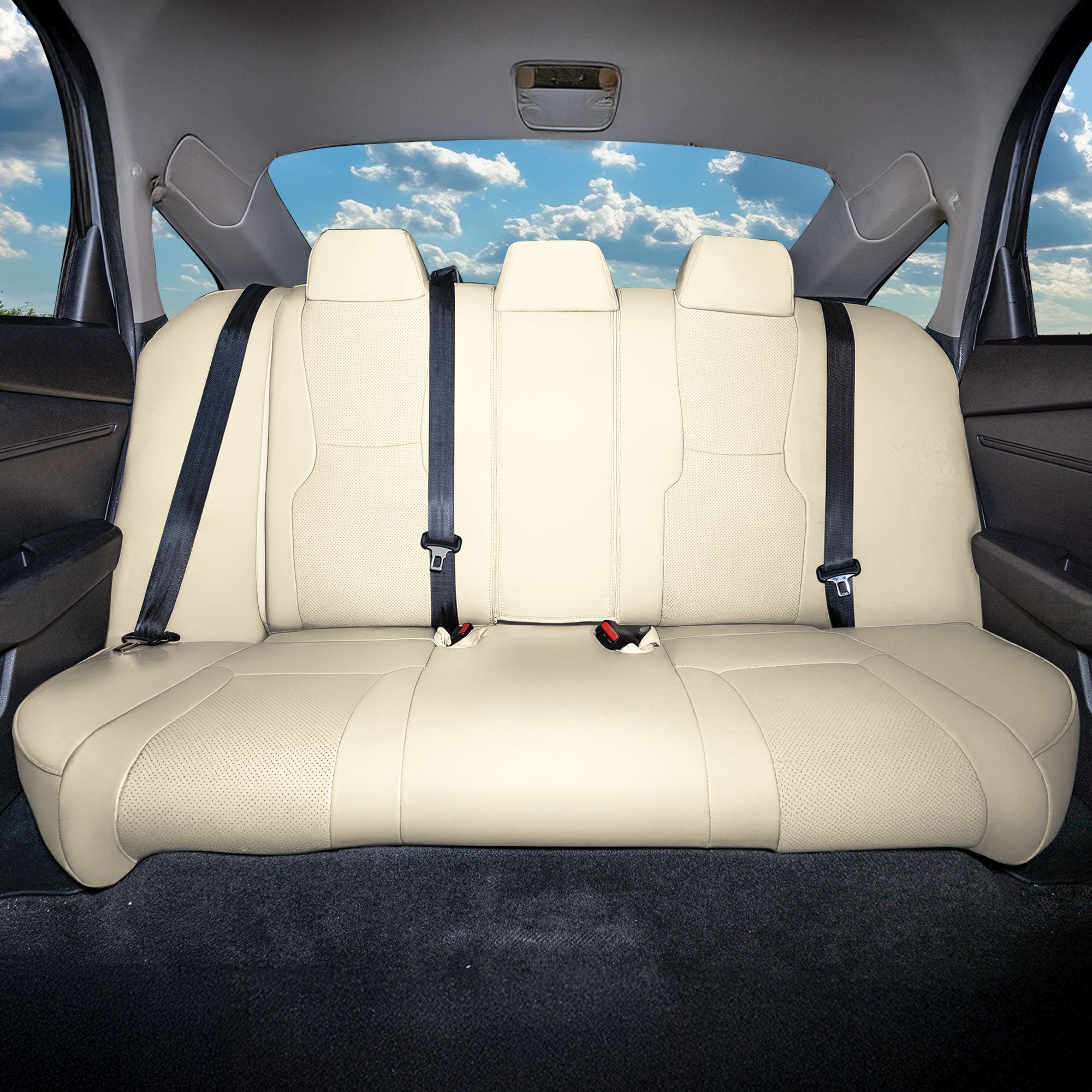 Honda Accord 2023 - 2025 - Rear Set Seat Covers - Faux Leather - Fixed Headrests, Solid Backrest - Solid Beige