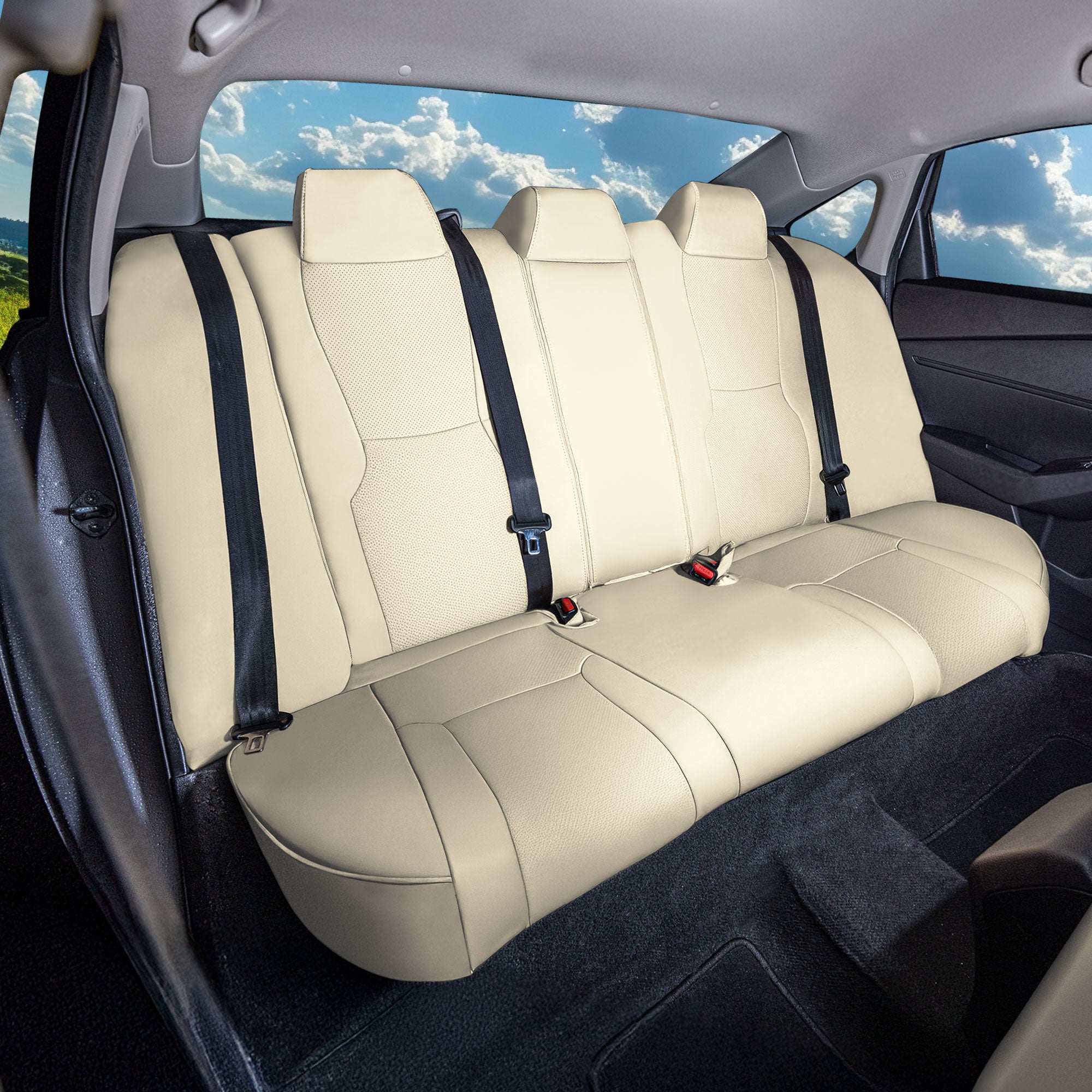 Honda Accord 2023 - 2025 - Rear Set Seat Covers - Faux Leather - Fixed Headrests, Solid Backrest - Solid Beige
