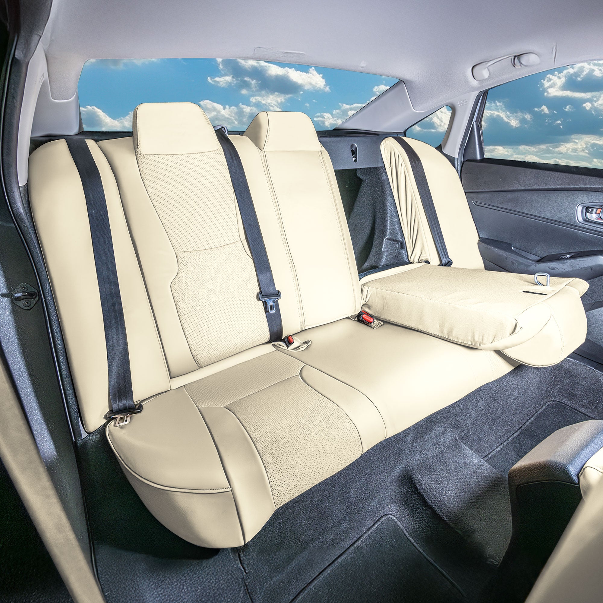 Honda Accord 2023 - 2025 - Rear Set Seat Covers - Faux Leather - Fixed Headrests, Split Backrest - Solid Beige