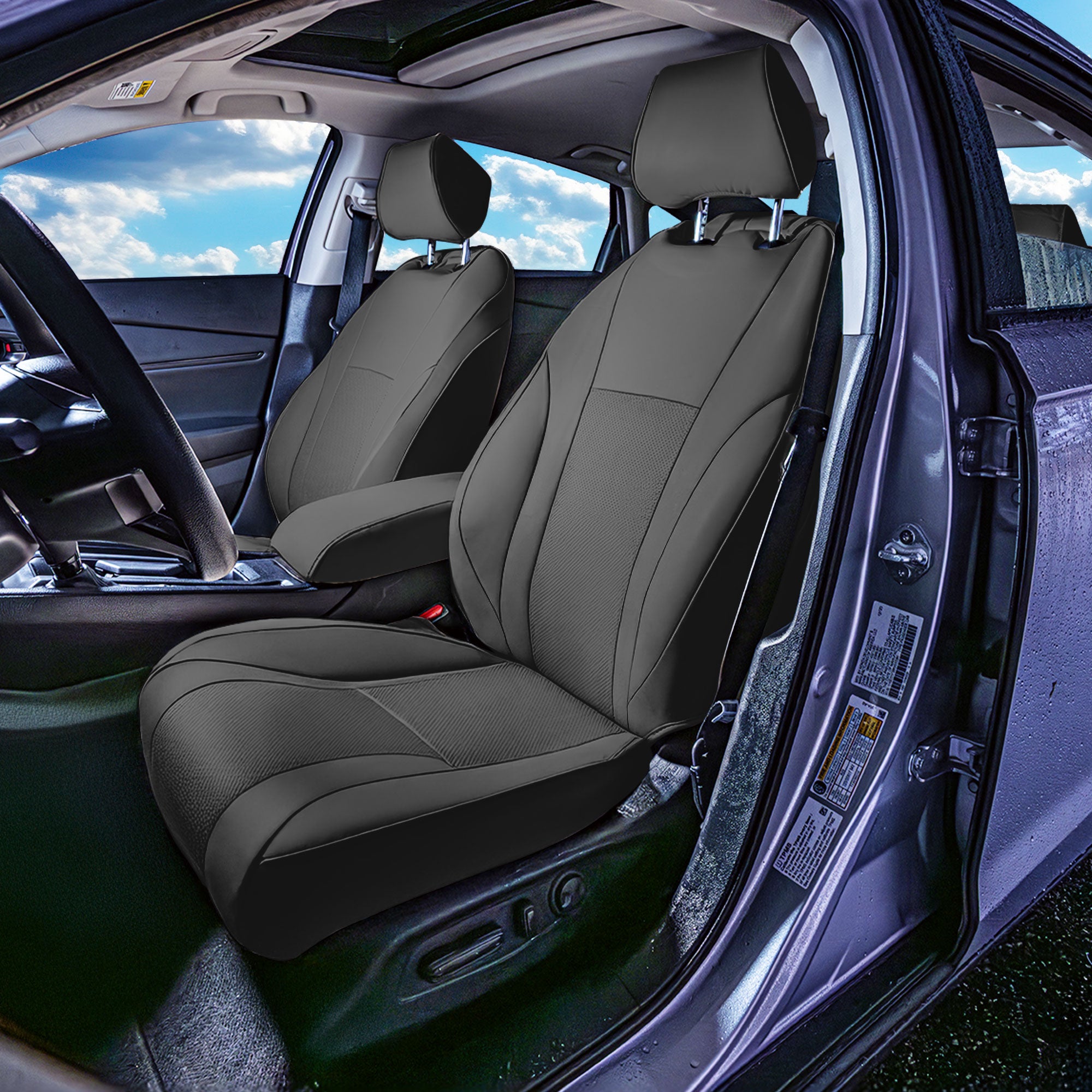 Honda Accord 2023 - 2025 - Front Set Seat Covers - Faux Leather - Fixed Headrests, Solid Backrest - Black