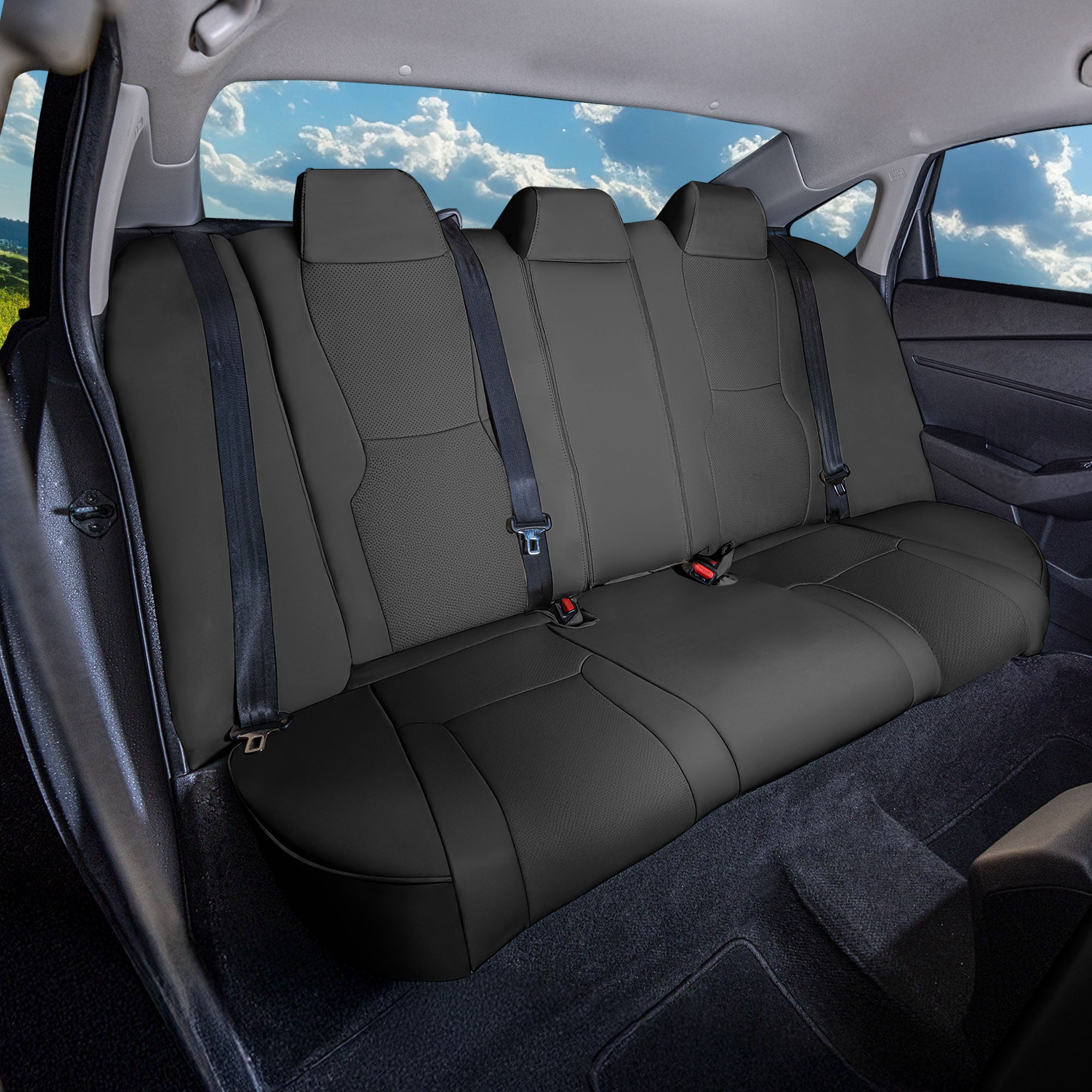 Honda Accord 2023 - 2025 - Rear Set Seat Covers - Faux Leather - Fixed Headrests, Solid Backrest - Black