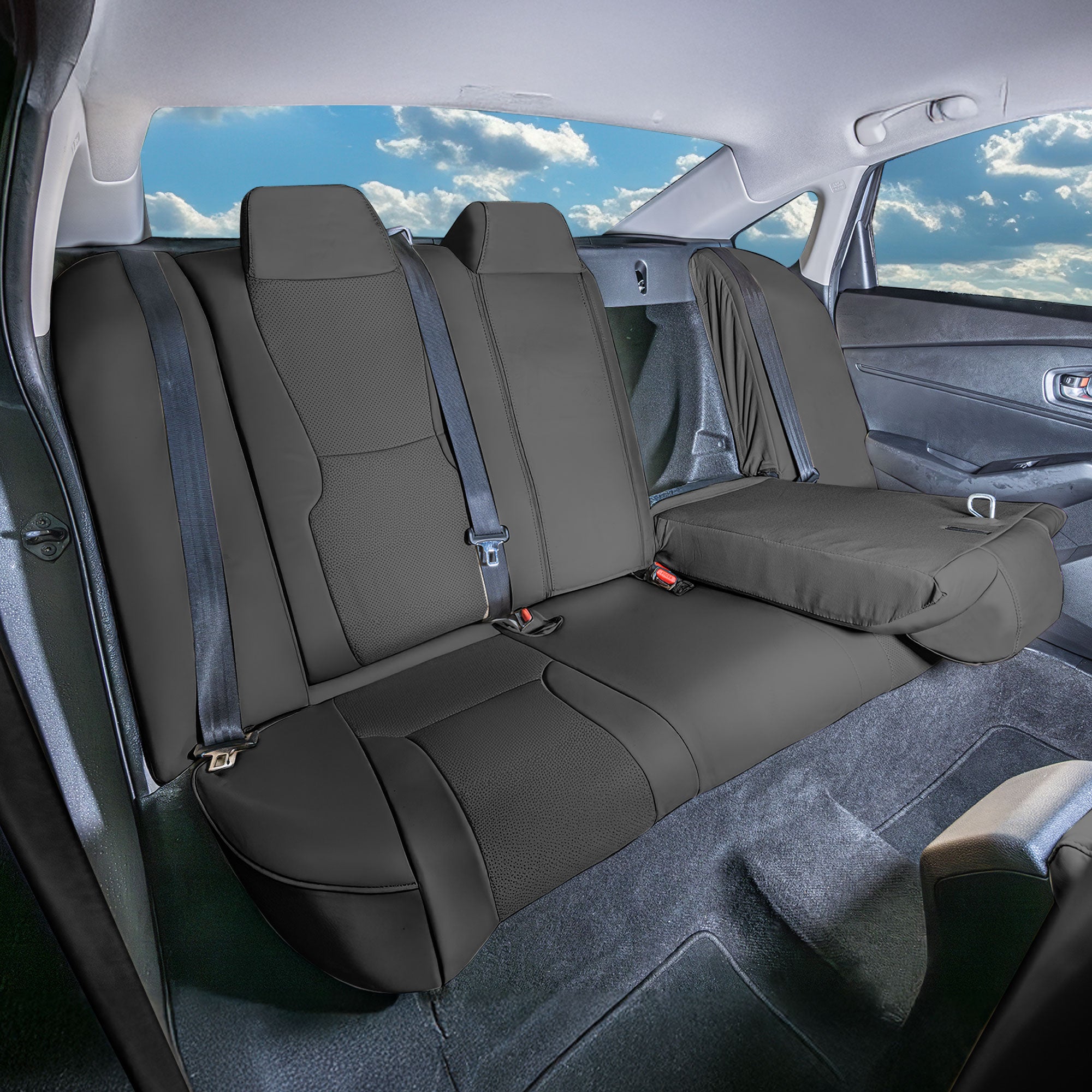 Honda Accord 2023 - 2025 - Rear Set Seat Covers - Faux Leather - Fixed Headrests, Split Backrest - Black