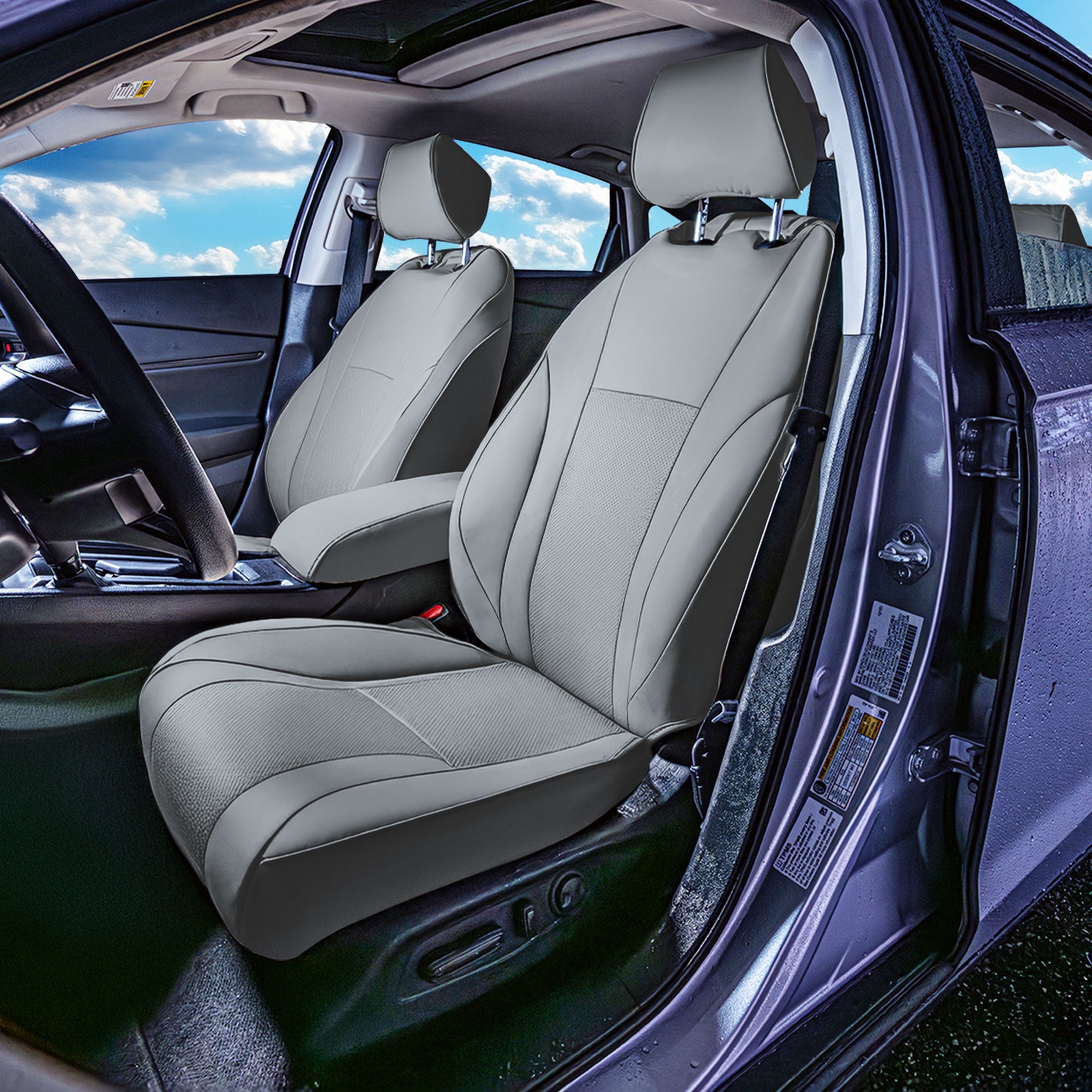 Honda Accord 2023 - 2025 - Front Set Seat Covers - Faux Leather - Fixed Headrests, Solid Backrest - Solid Gray